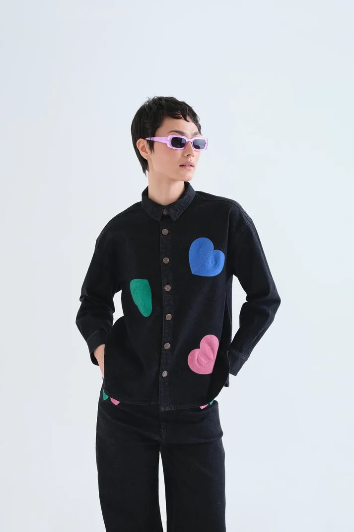 COMPANIA FANTASTICA Blue denim shirt with Euphonia print