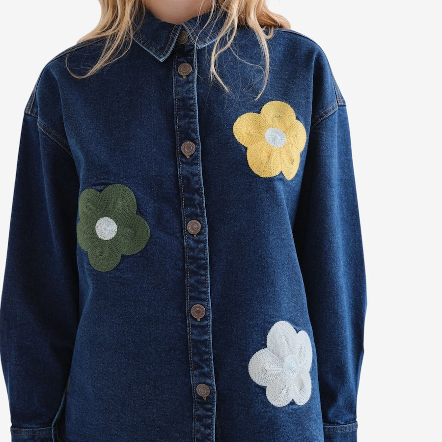 COMPANIA FANTASTICA Blue denim shirt with Euphonia print