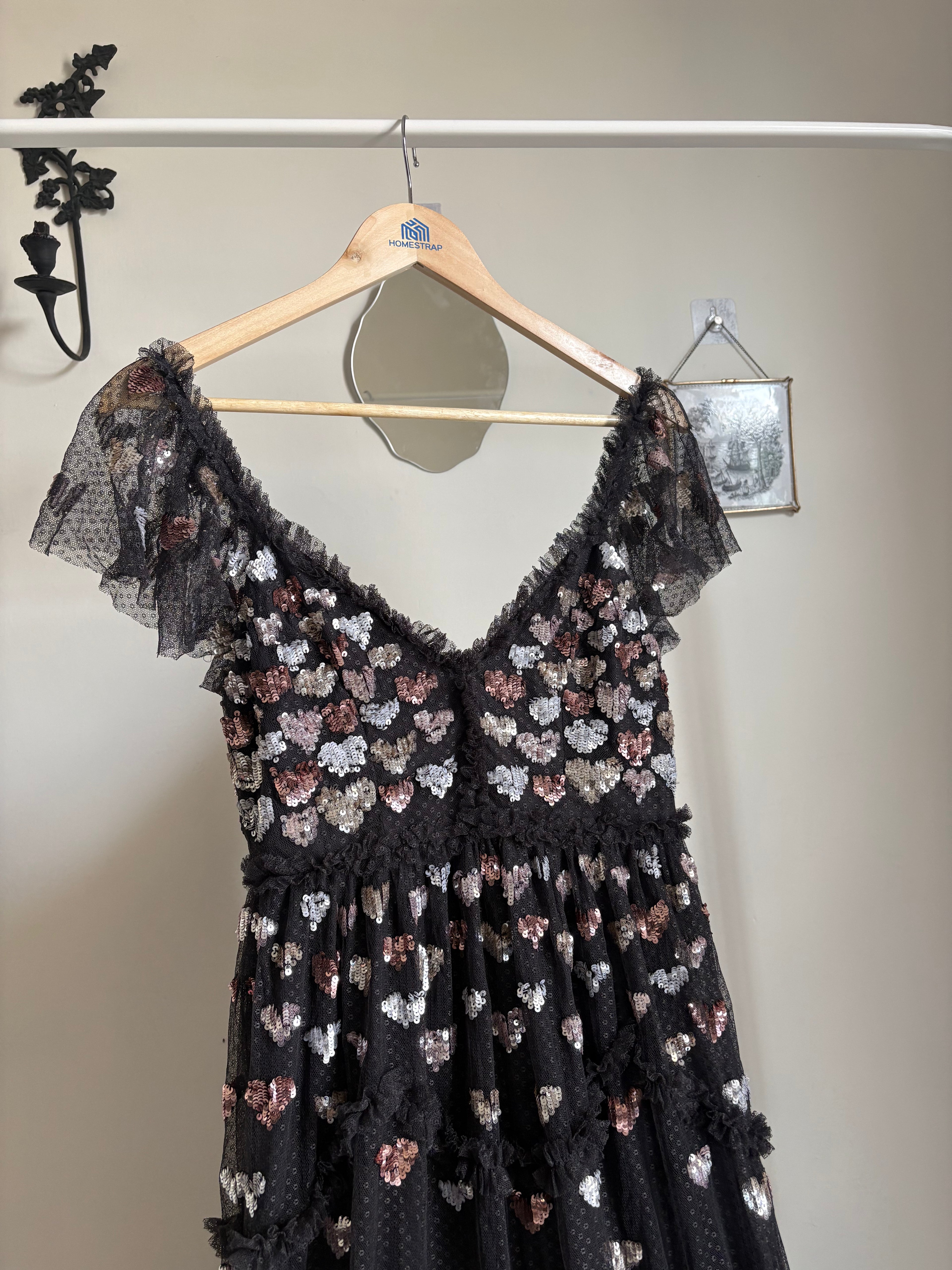 Needle & Thread – Love Heart – Black Maxi Dress with All-Over Heart Embellishment UK10