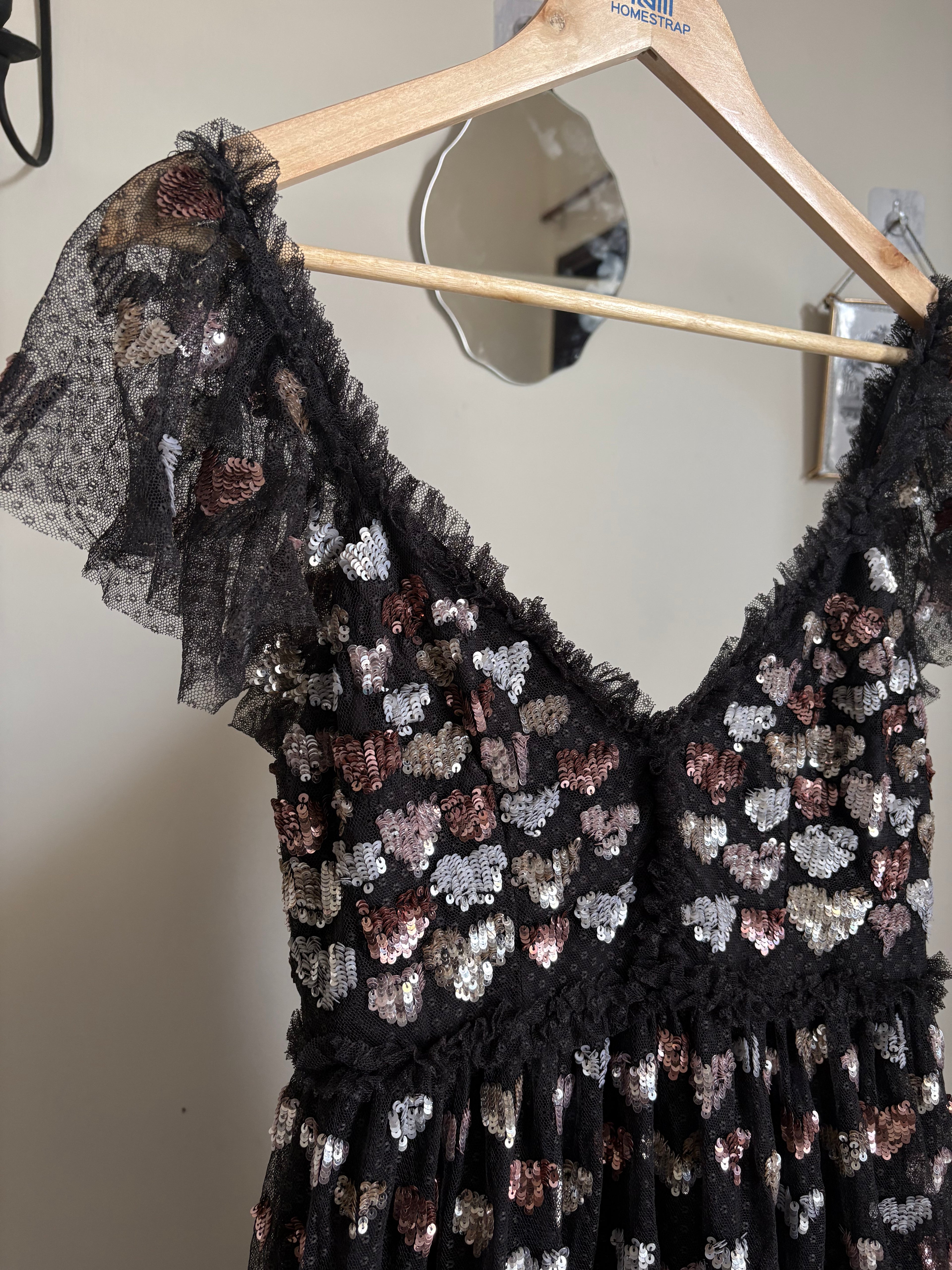 Needle & Thread – Love Heart – Black Maxi Dress with All-Over Heart Embellishment UK10
