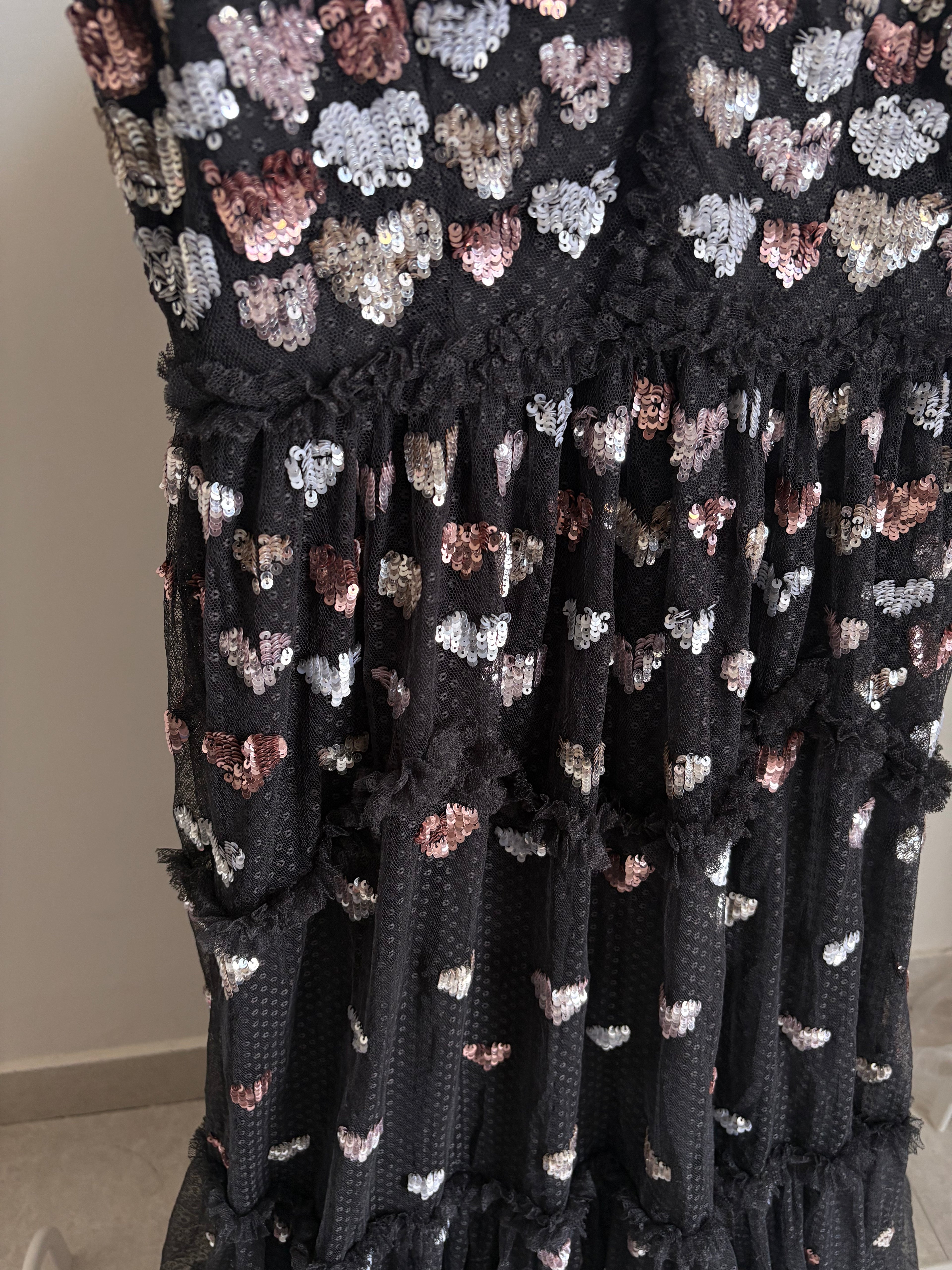 Needle & Thread – Love Heart – Black Maxi Dress with All-Over Heart Embellishment UK10