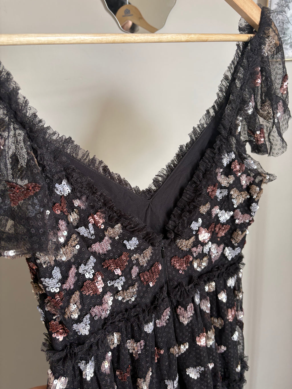 Needle & Thread – Love Heart – Black Maxi Dress with All-Over Heart Embellishment UK10