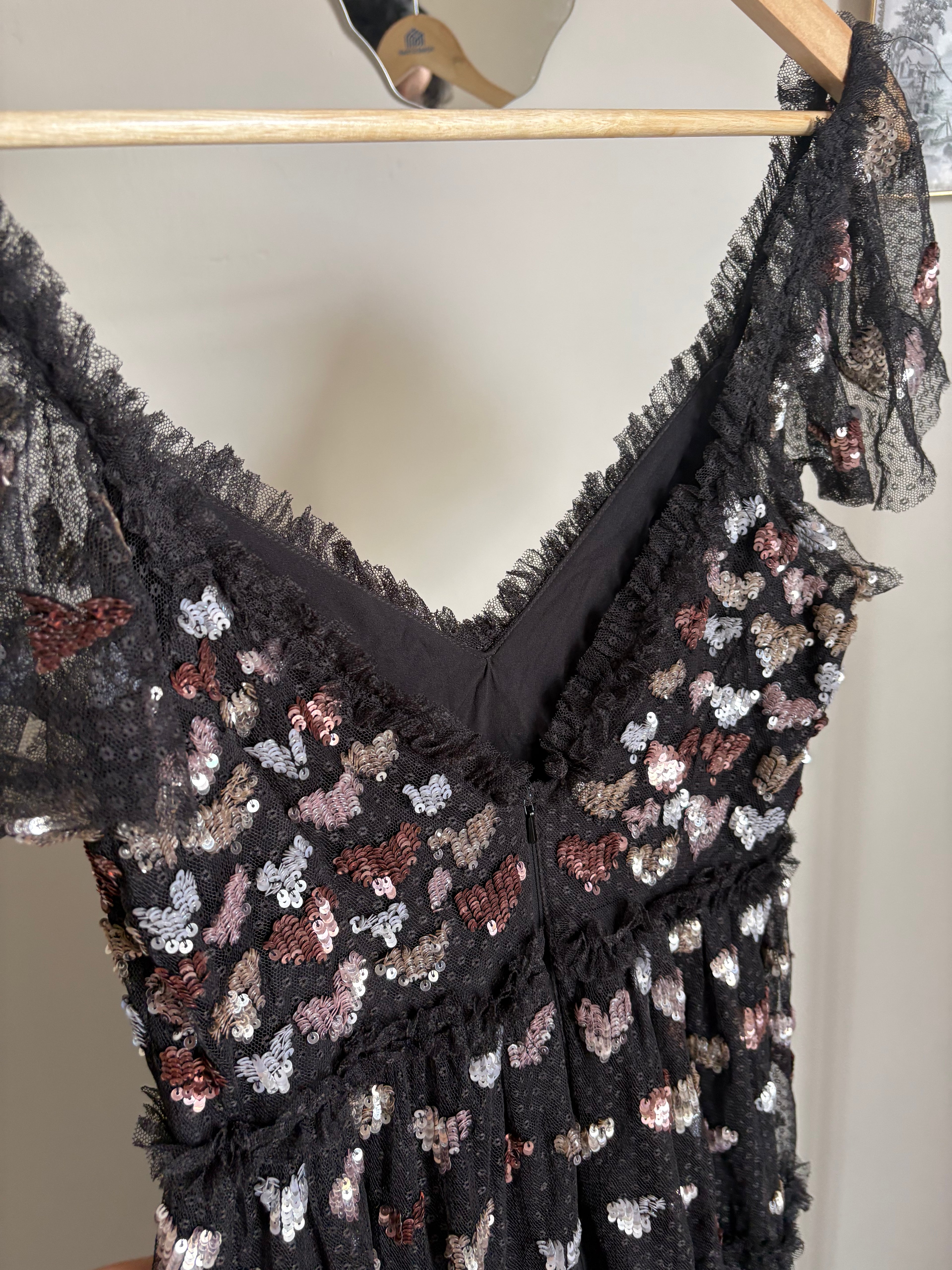 Needle & Thread – Love Heart – Black Maxi Dress with All-Over Heart Embellishment UK10