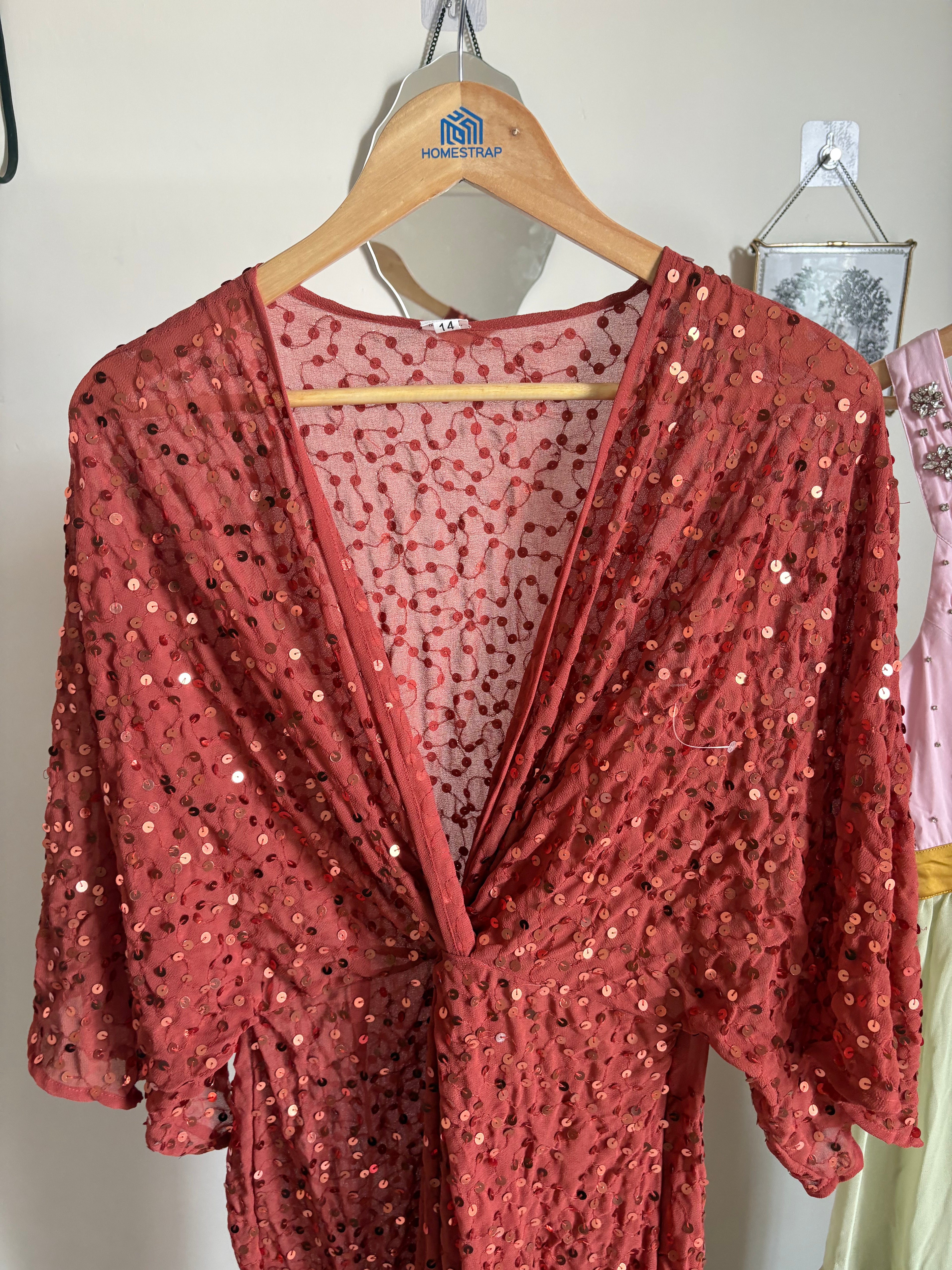 Scatter Sequin Knot Front Kimono Maxi Dress S