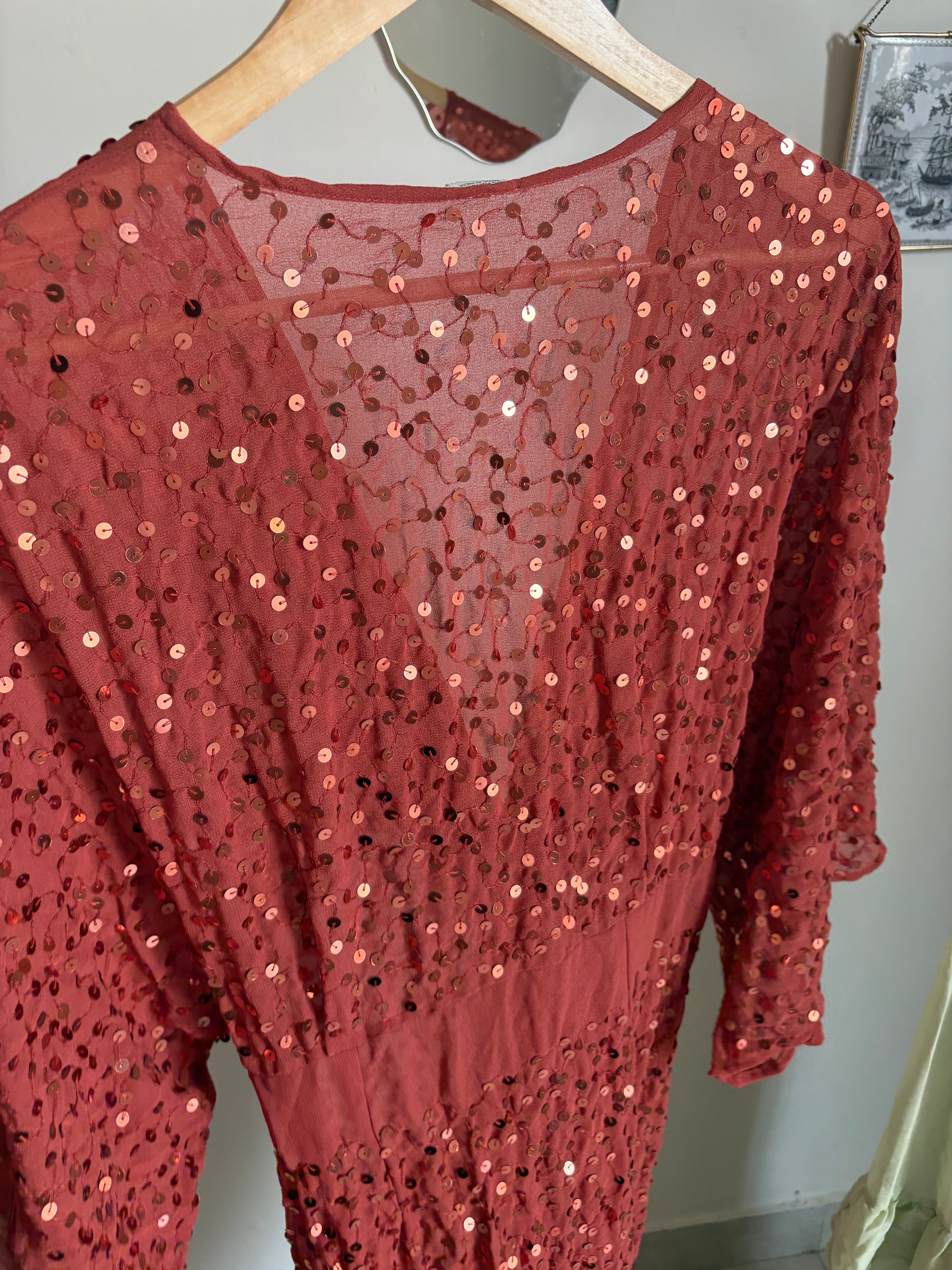 Scatter Sequin Knot Front Kimono Maxi Dress S