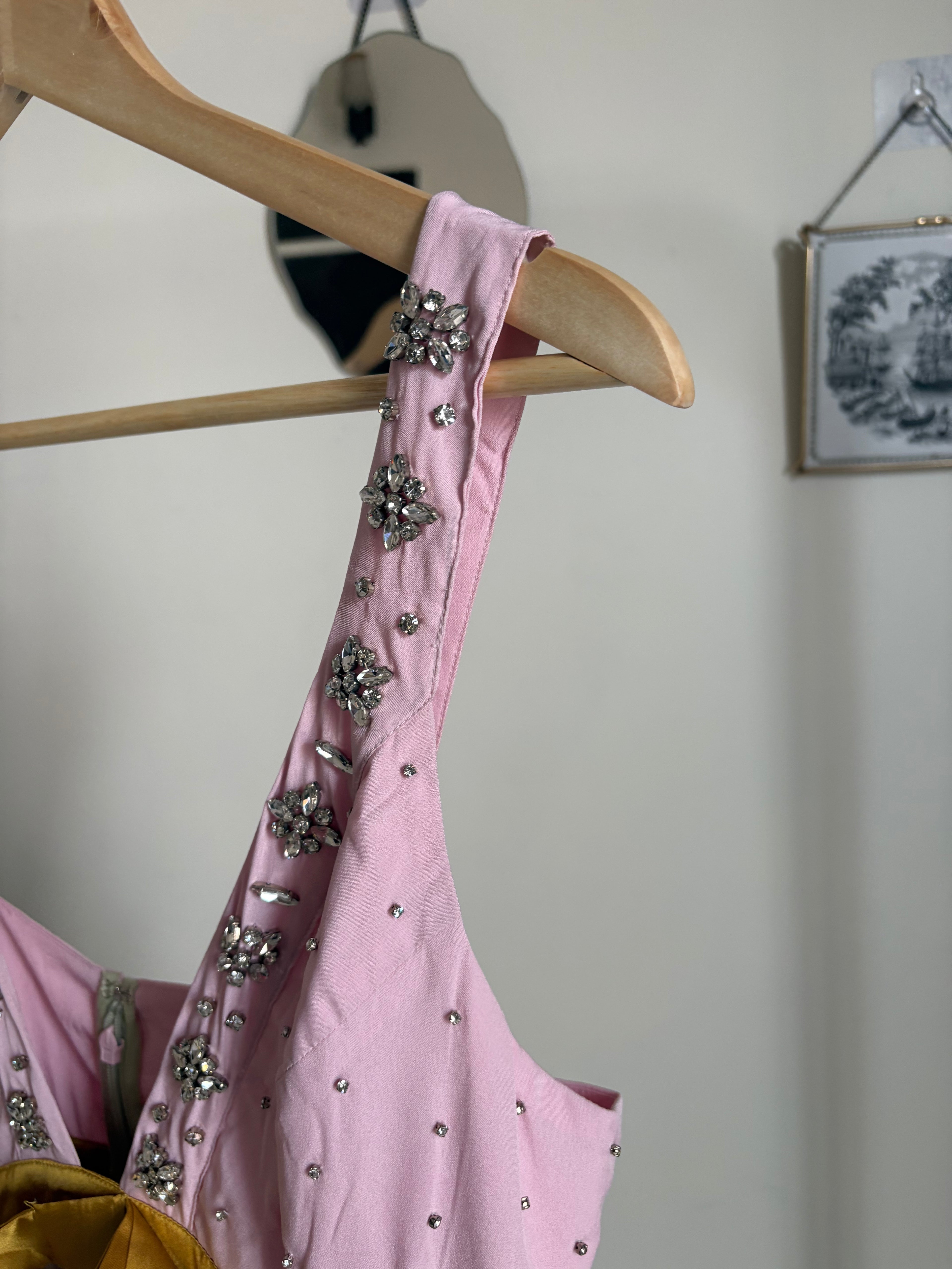 Embellished Deep-V Tiered Ruffle Maxi Dress S