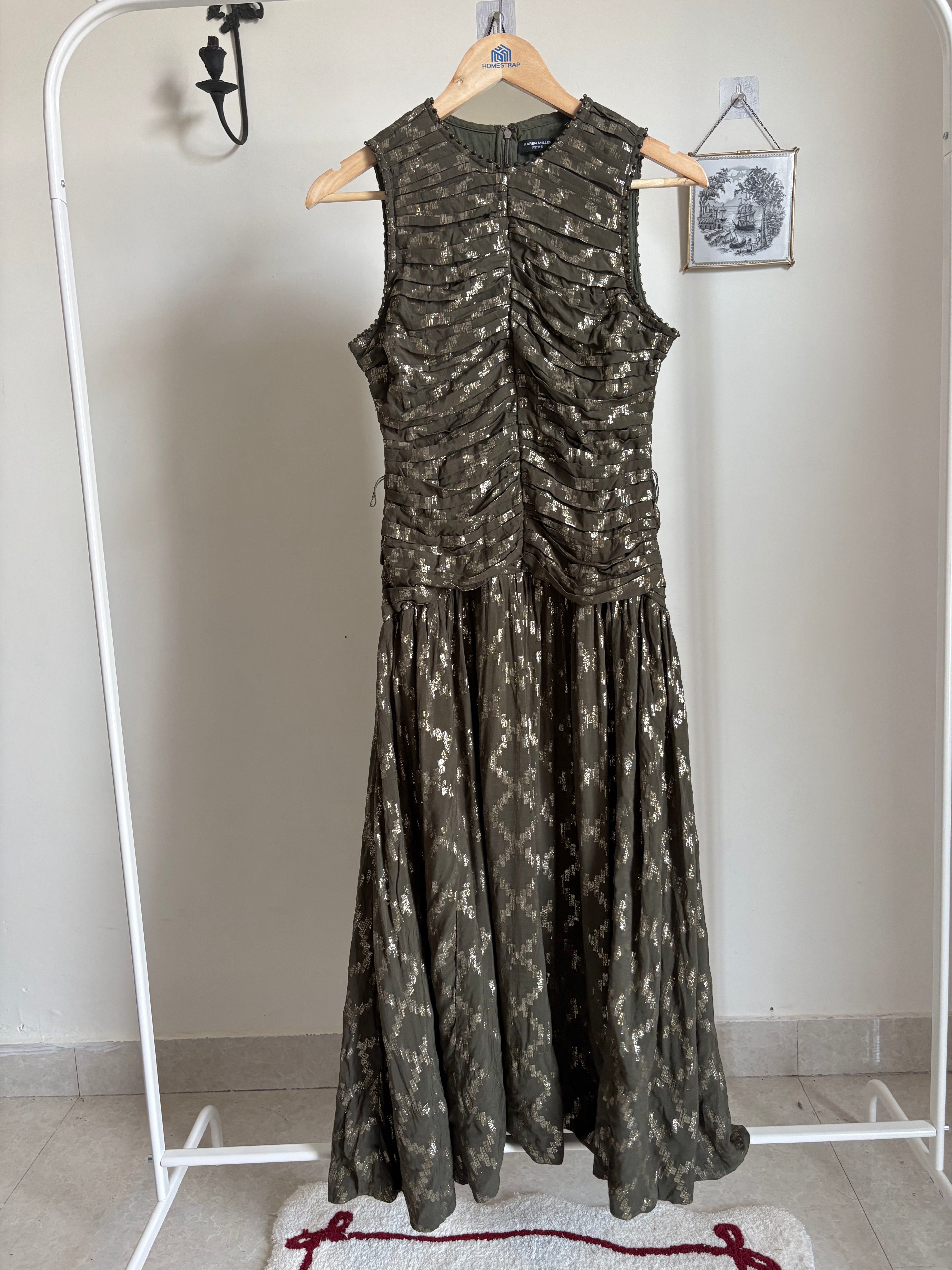 KarenMillen Petite Metallic Viscose Georgette Beaded Woven Midi Dress UK12