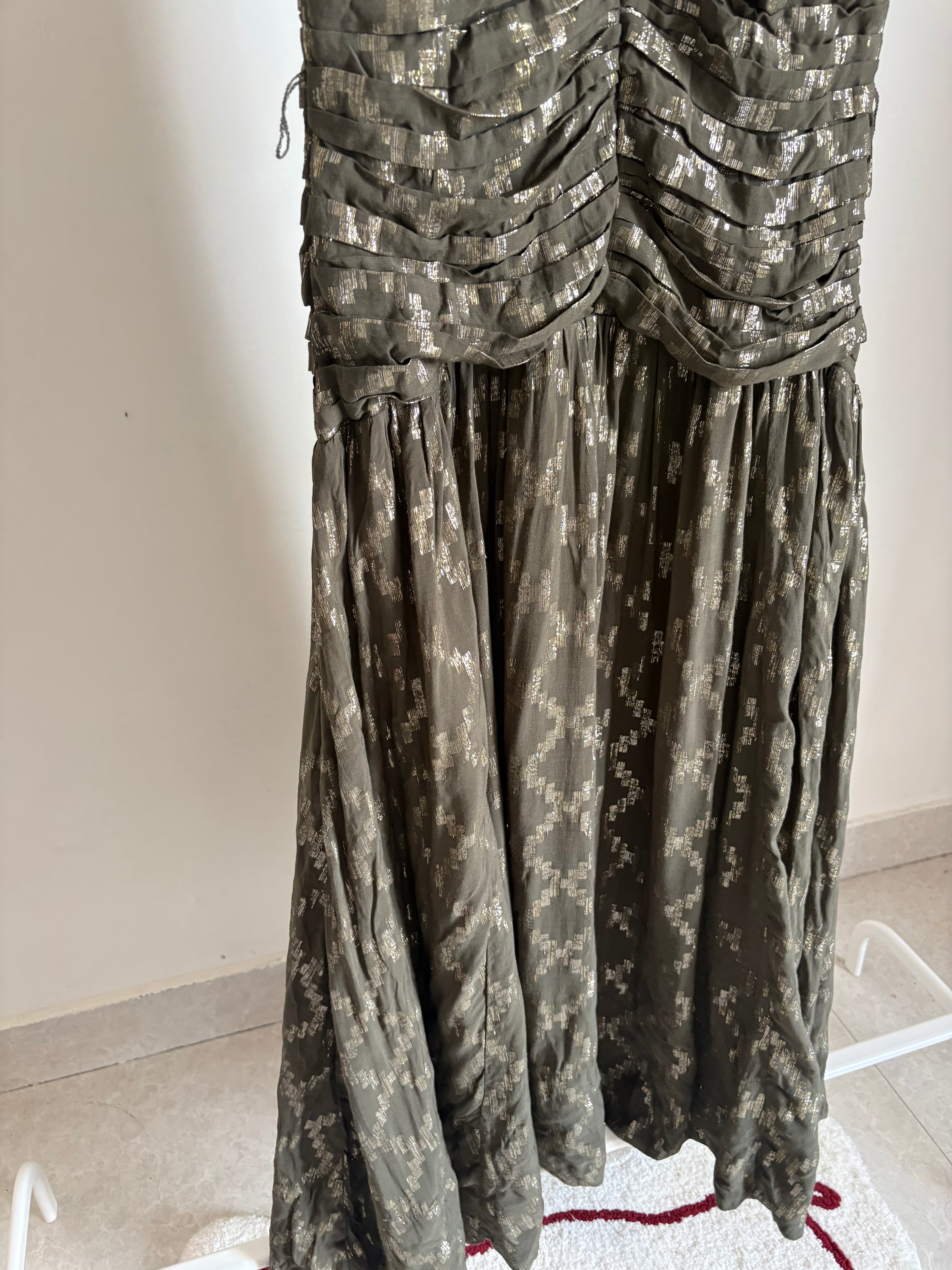 KarenMillen Petite Metallic Viscose Georgette Beaded Woven Midi Dress UK12