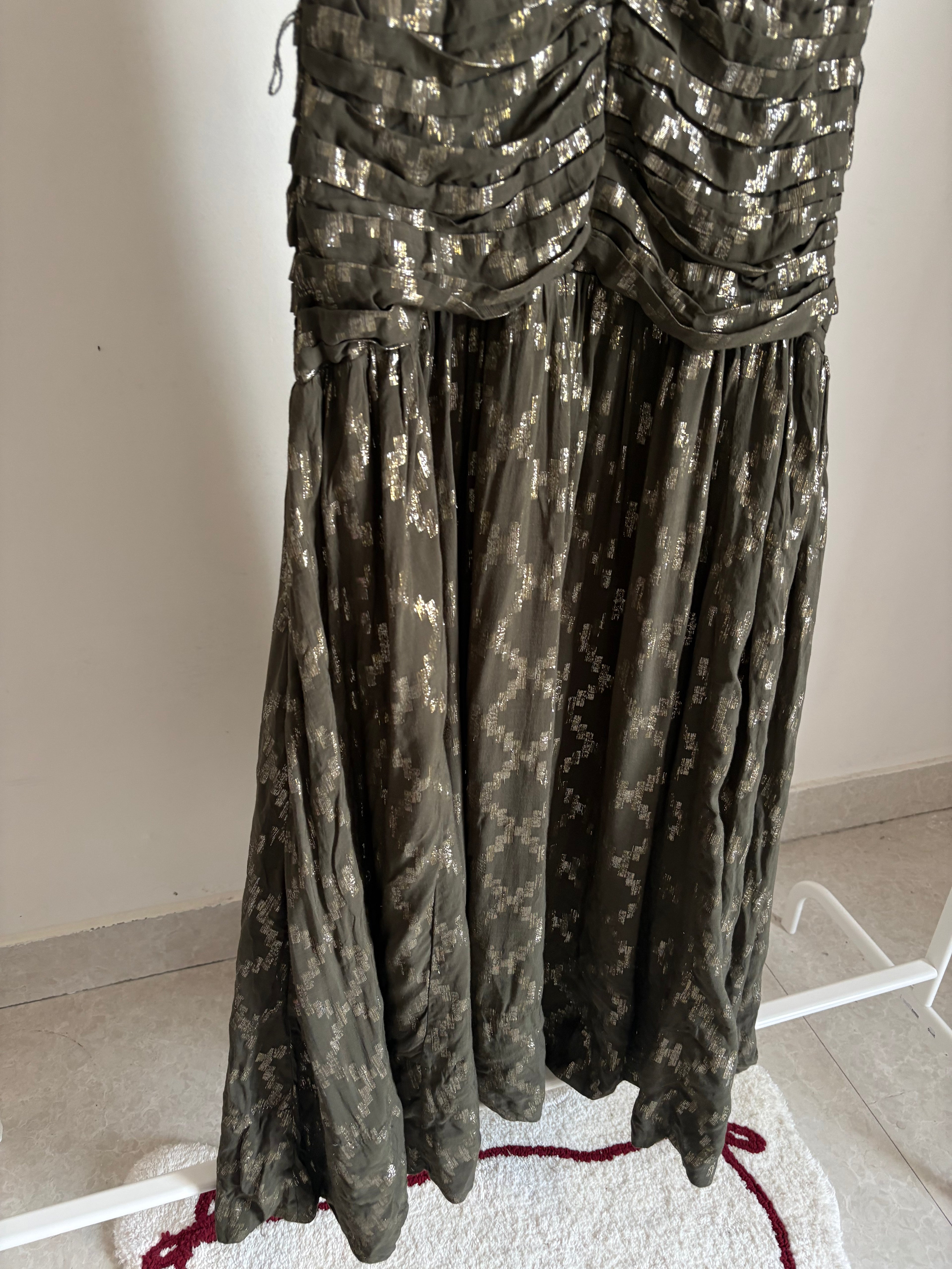 KarenMillen Petite Metallic Viscose Georgette Beaded Woven Midi Dress UK12