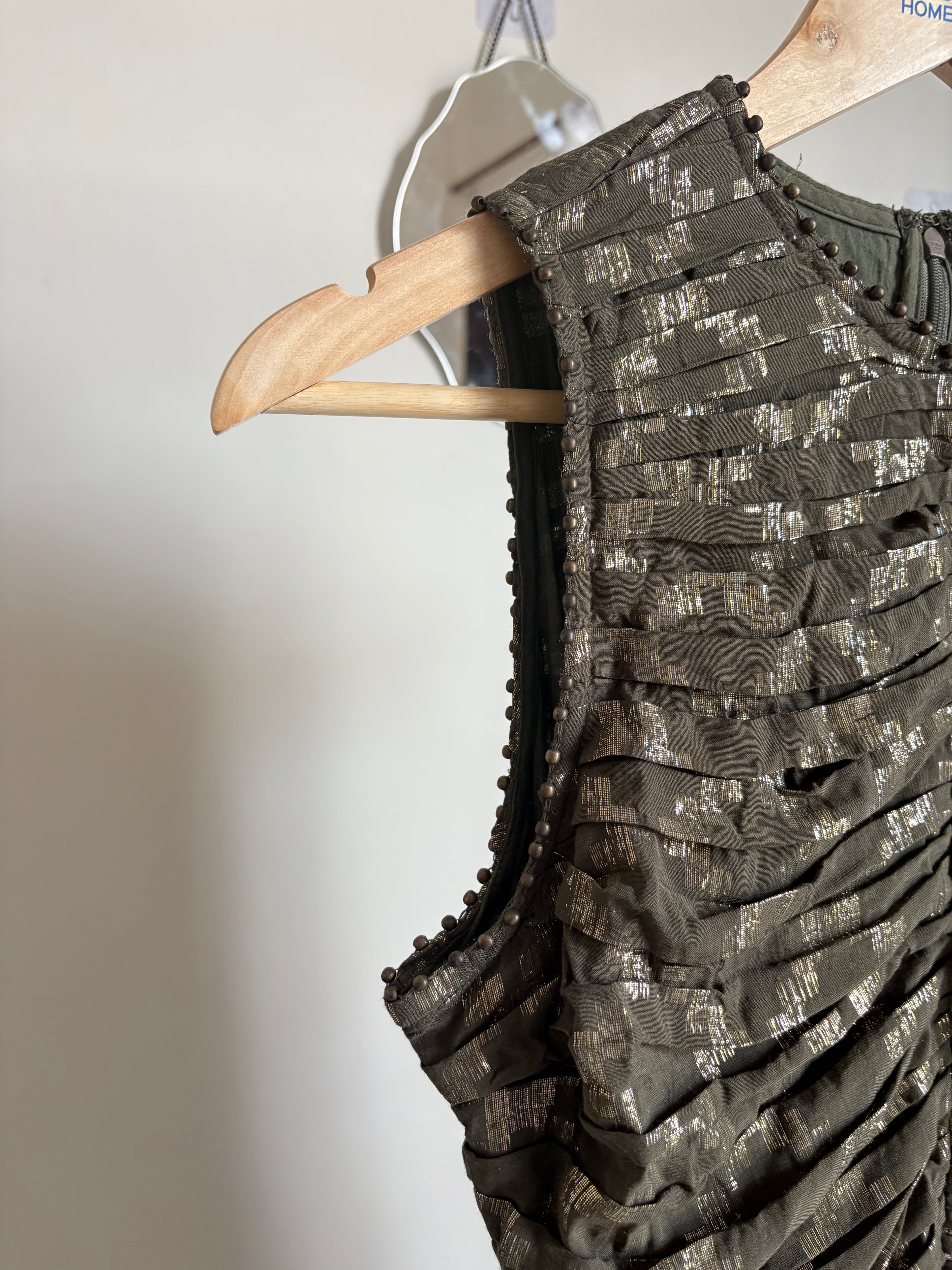 KarenMillen Petite Metallic Viscose Georgette Beaded Woven Midi Dress UK12