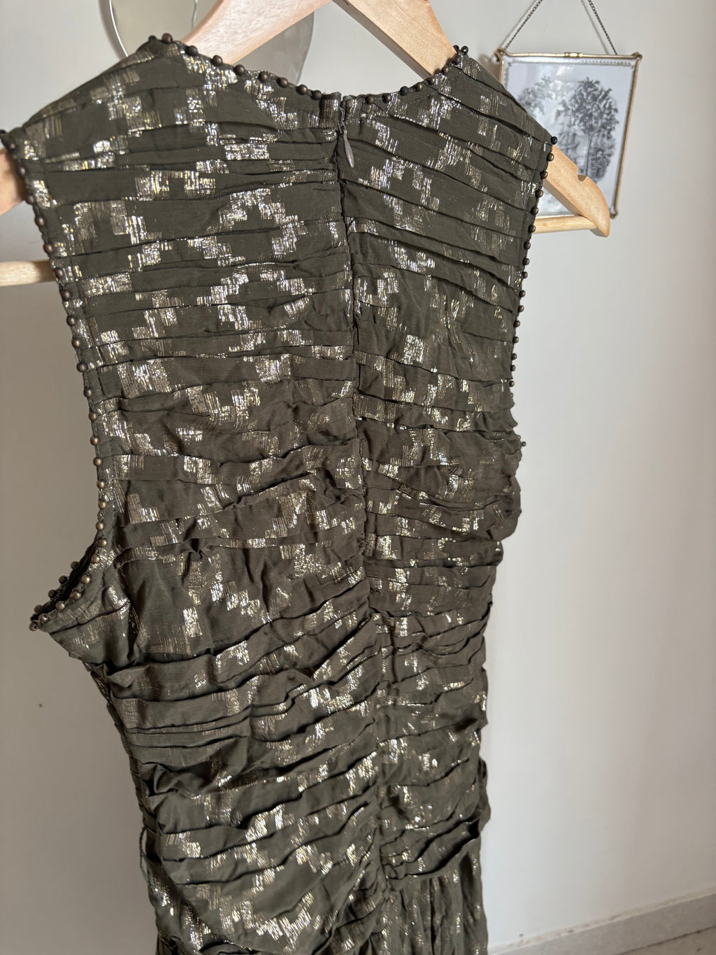 KarenMillen Petite Metallic Viscose Georgette Beaded Woven Midi Dress UK12