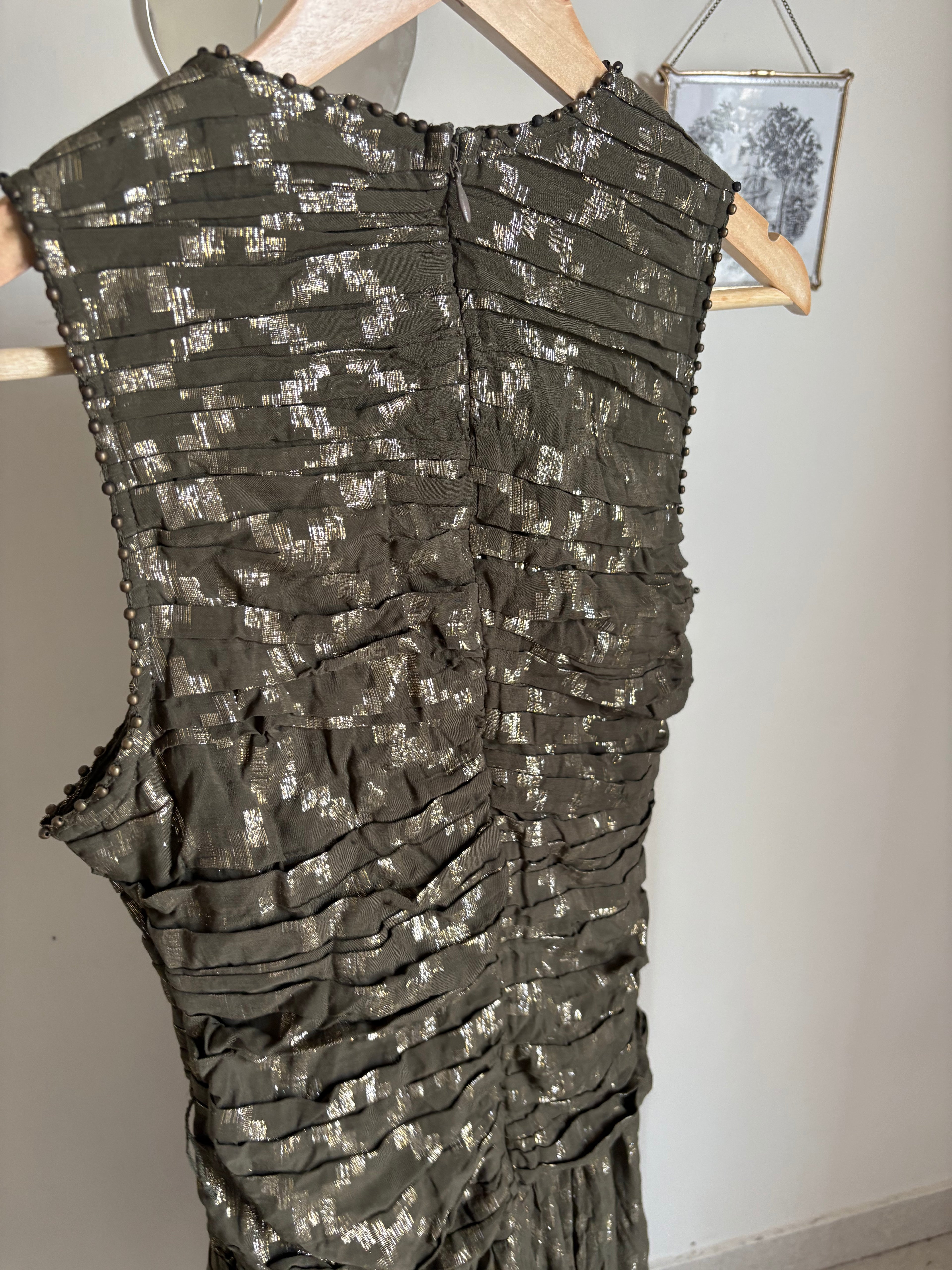 KarenMillen Petite Metallic Viscose Georgette Beaded Woven Midi Dress UK12