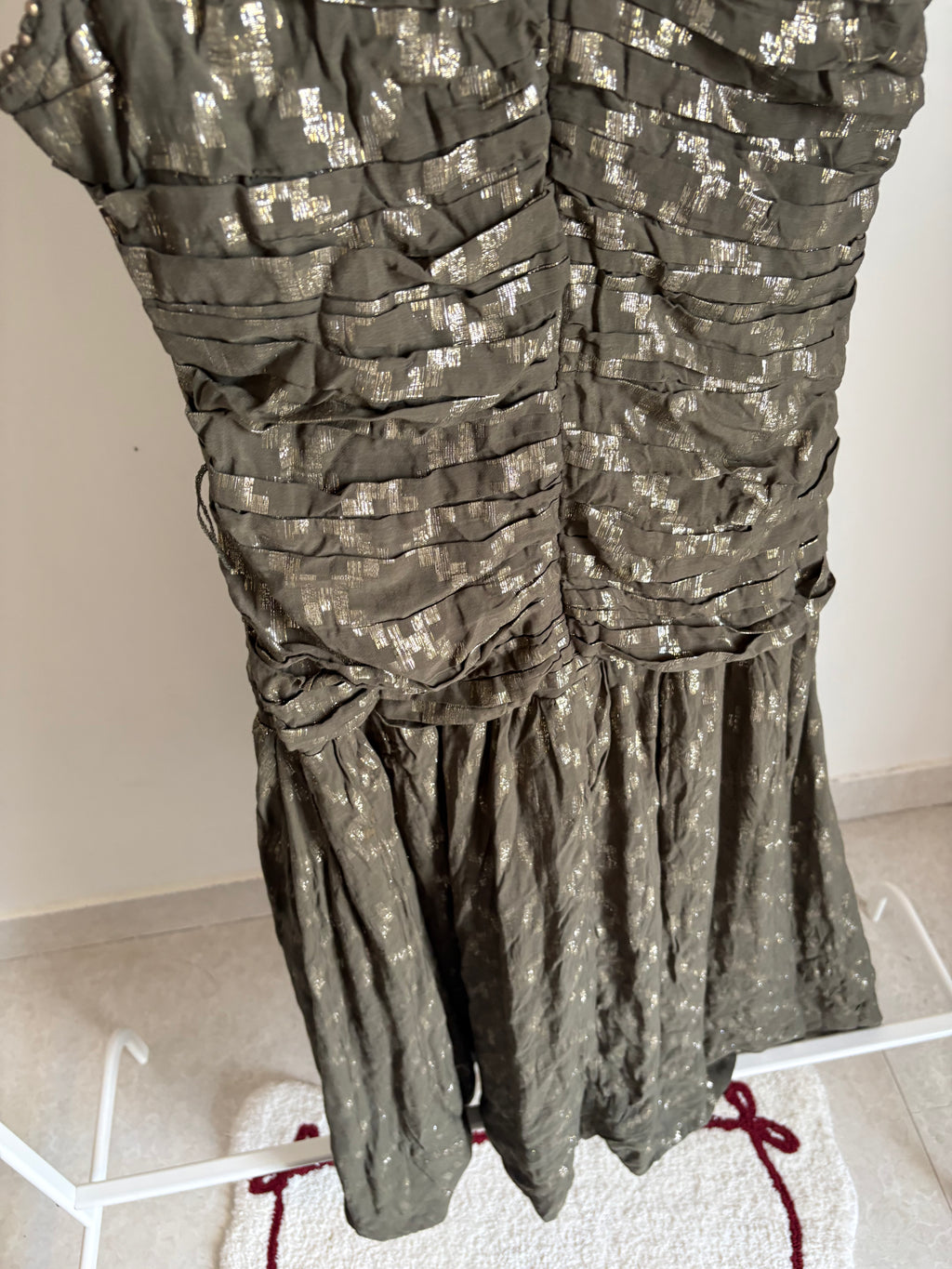 KarenMillen Petite Metallic Viscose Georgette Beaded Woven Midi Dress UK12