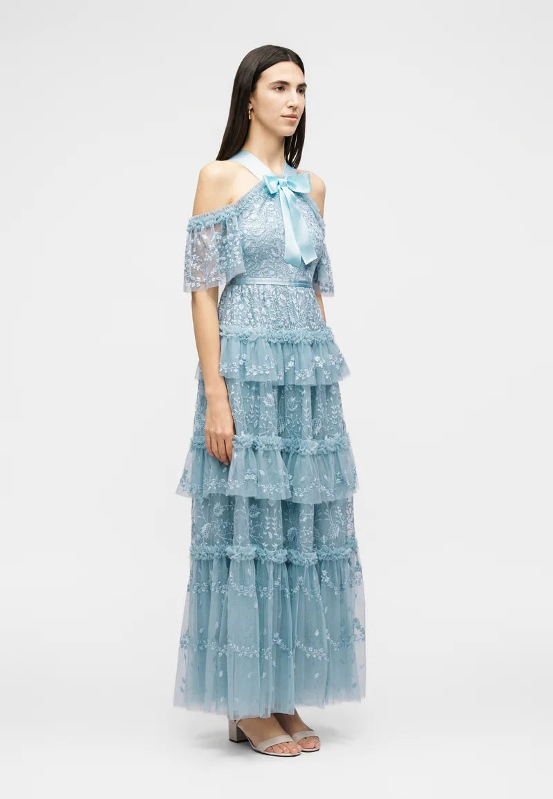 NEEDLE & THREAD PRIMROSE GOWN- AQUA UK 10