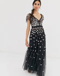 Needle & Thread – Love Heart – Black Maxi Dress with All-Over Heart Embellishment UK10