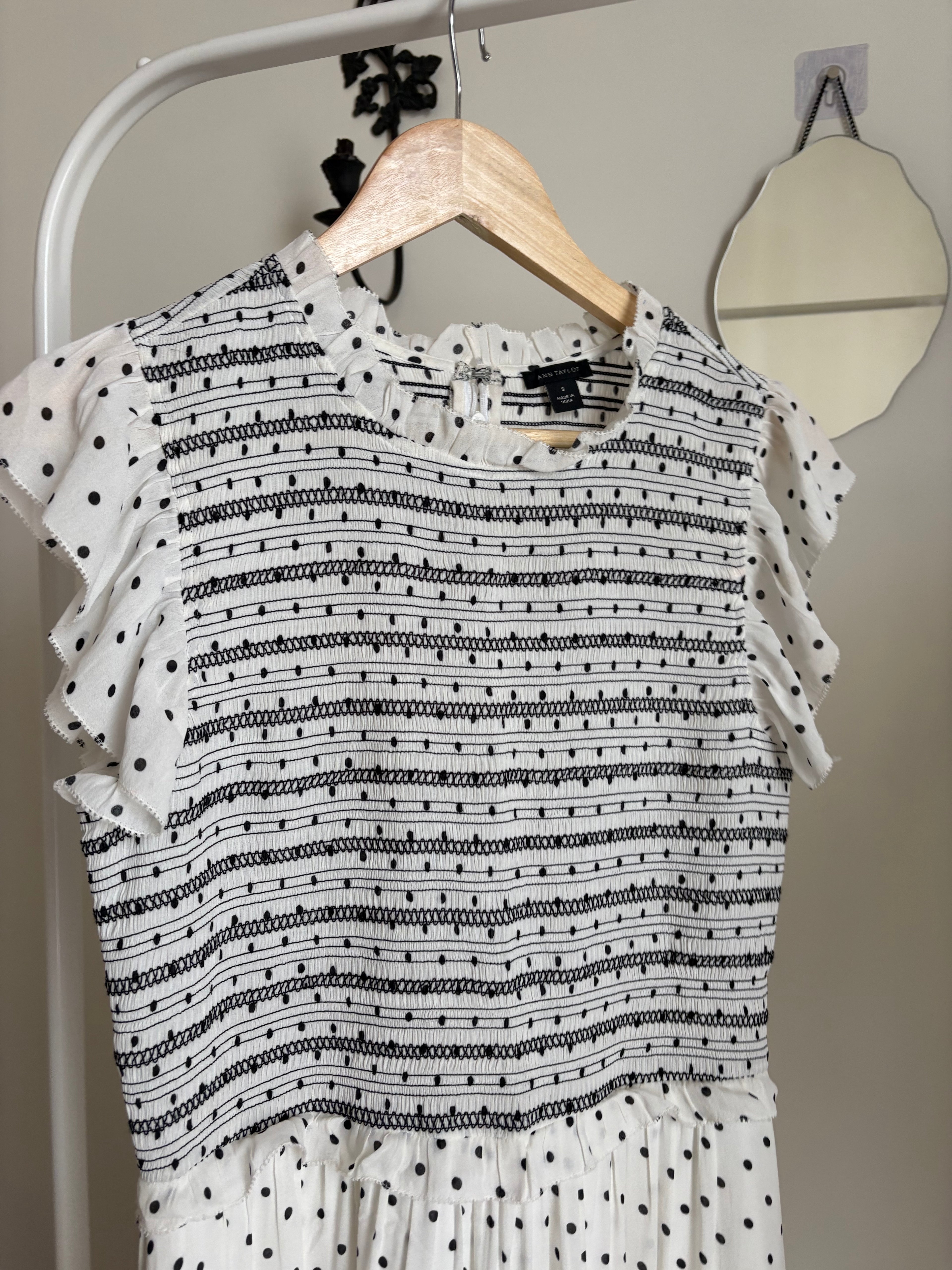 Ann Taylor polka smocked dress Uk 8