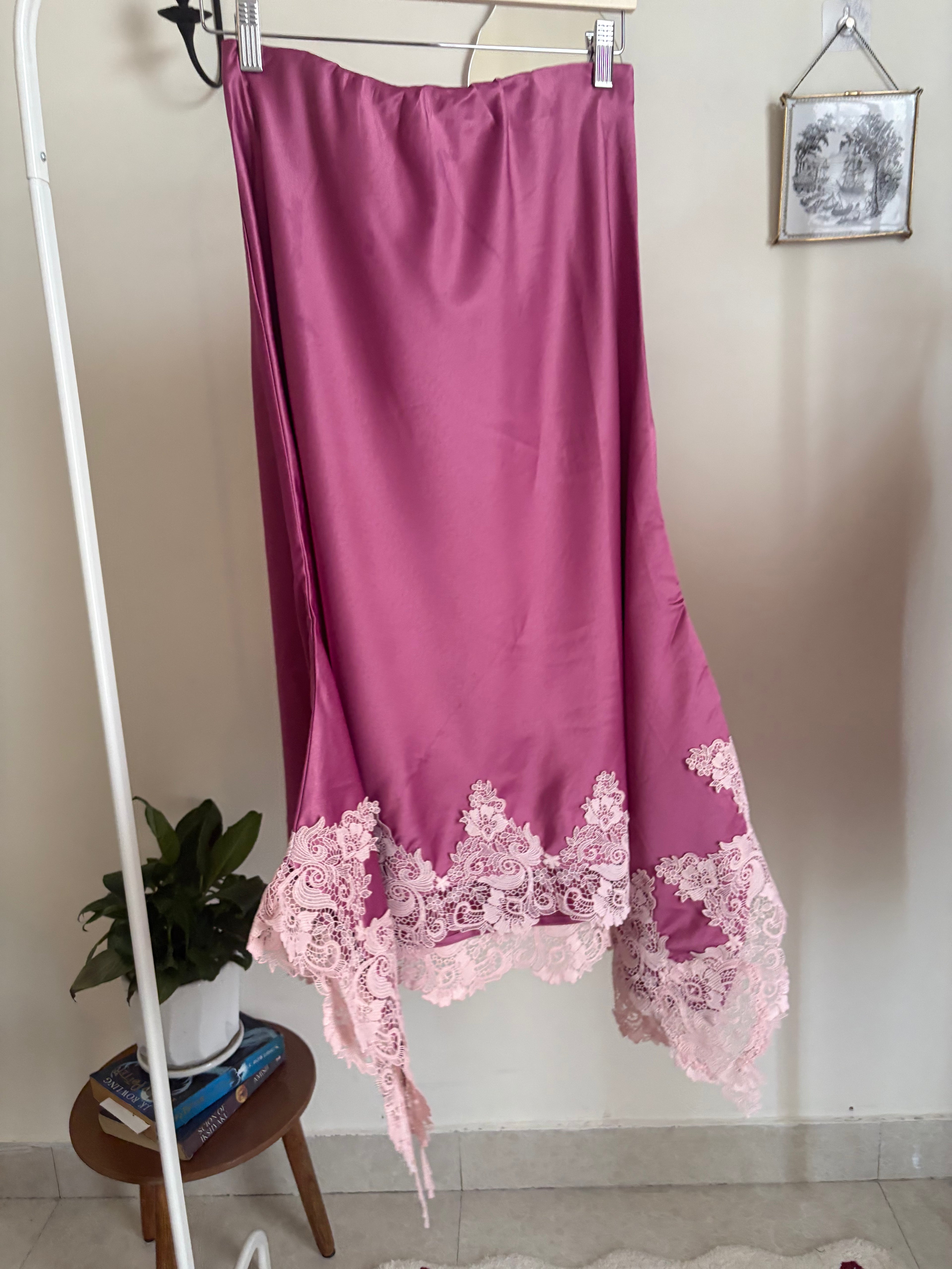 Anthropologie　Lace-Trim Bias-Cut Slip Midi Skirt S