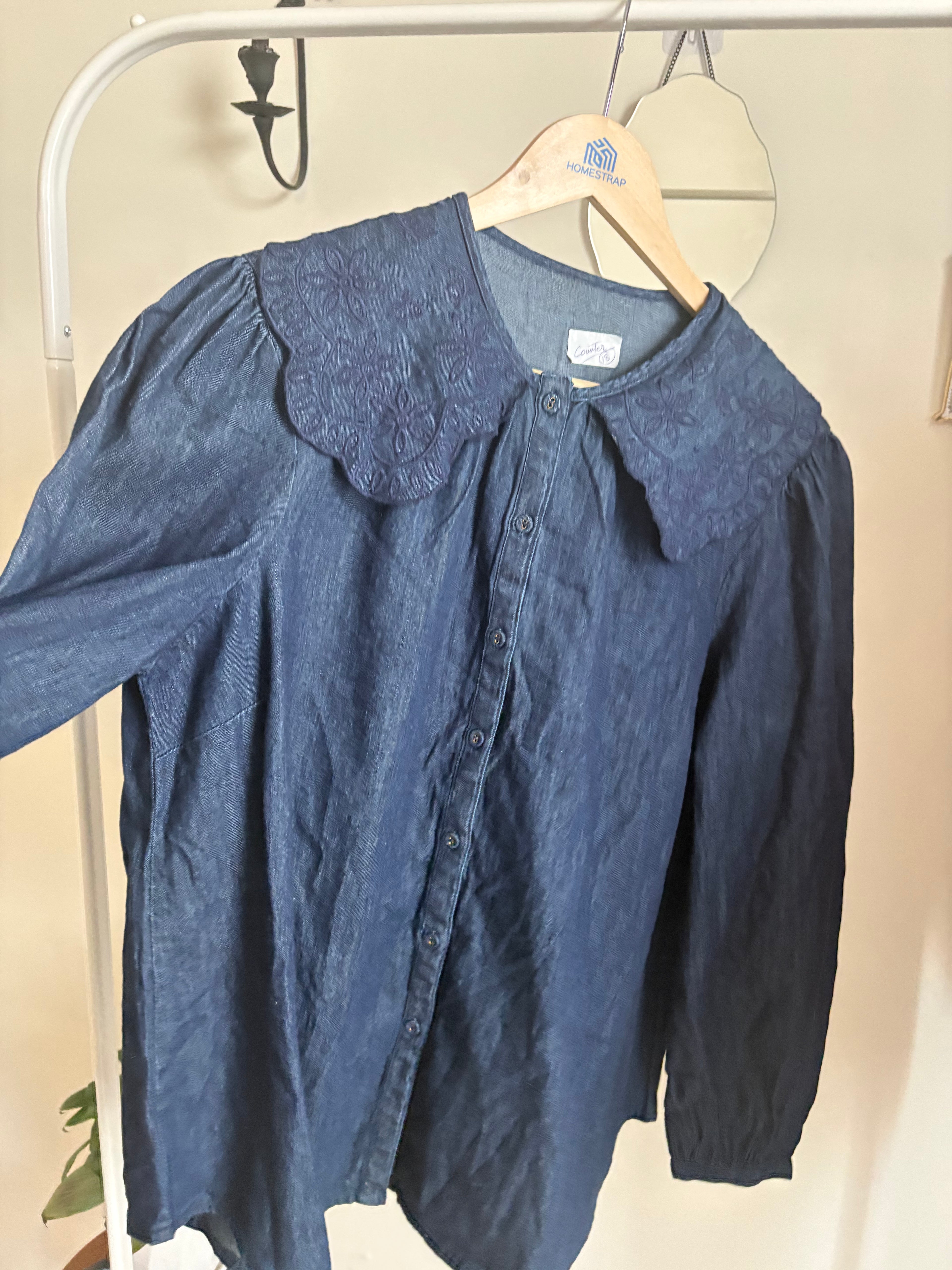 DENIM EMBROIDERTED COLLAR SHIRT L