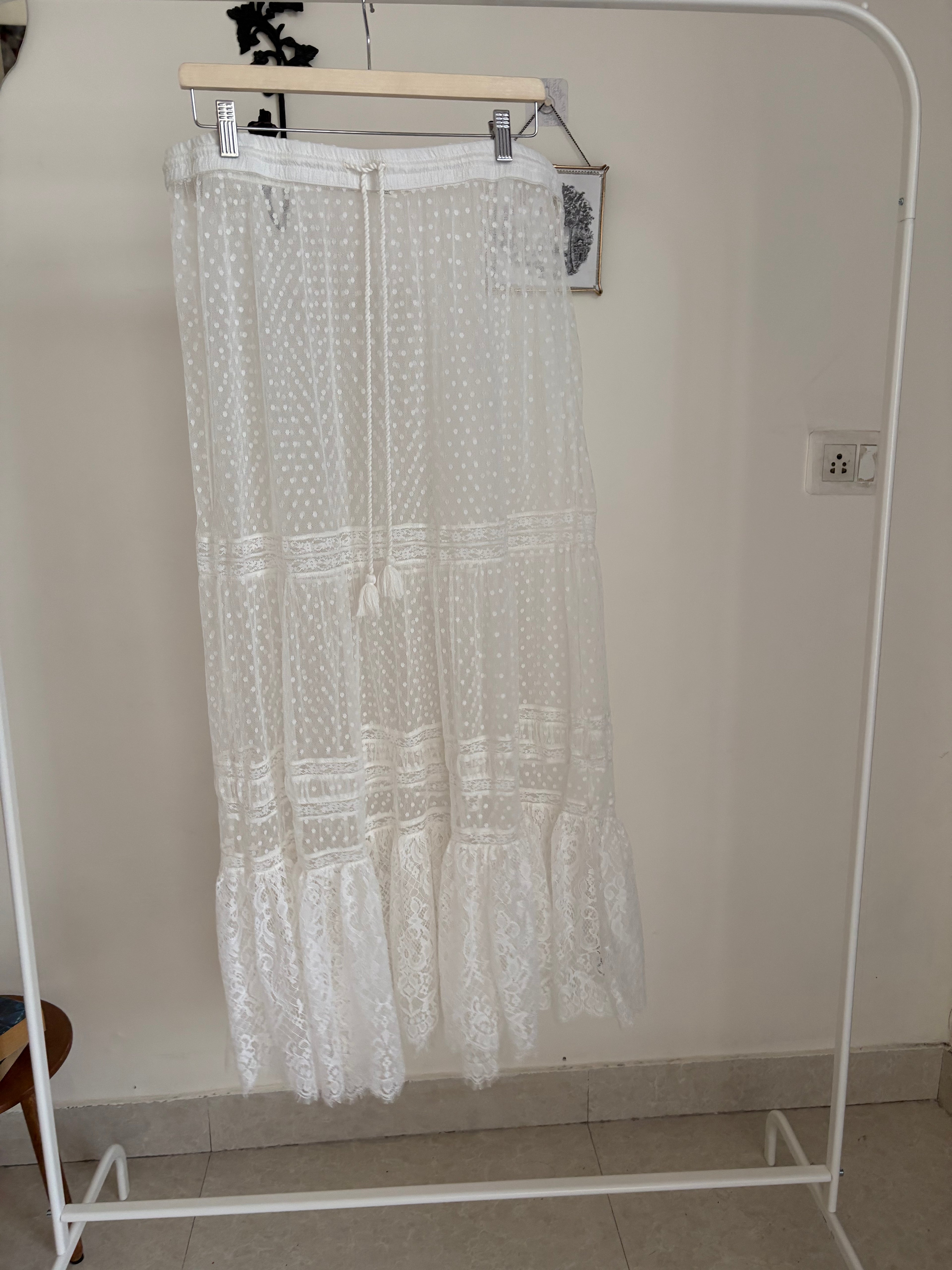 Anthropologie Sheer Lace Maxi Skirt XL