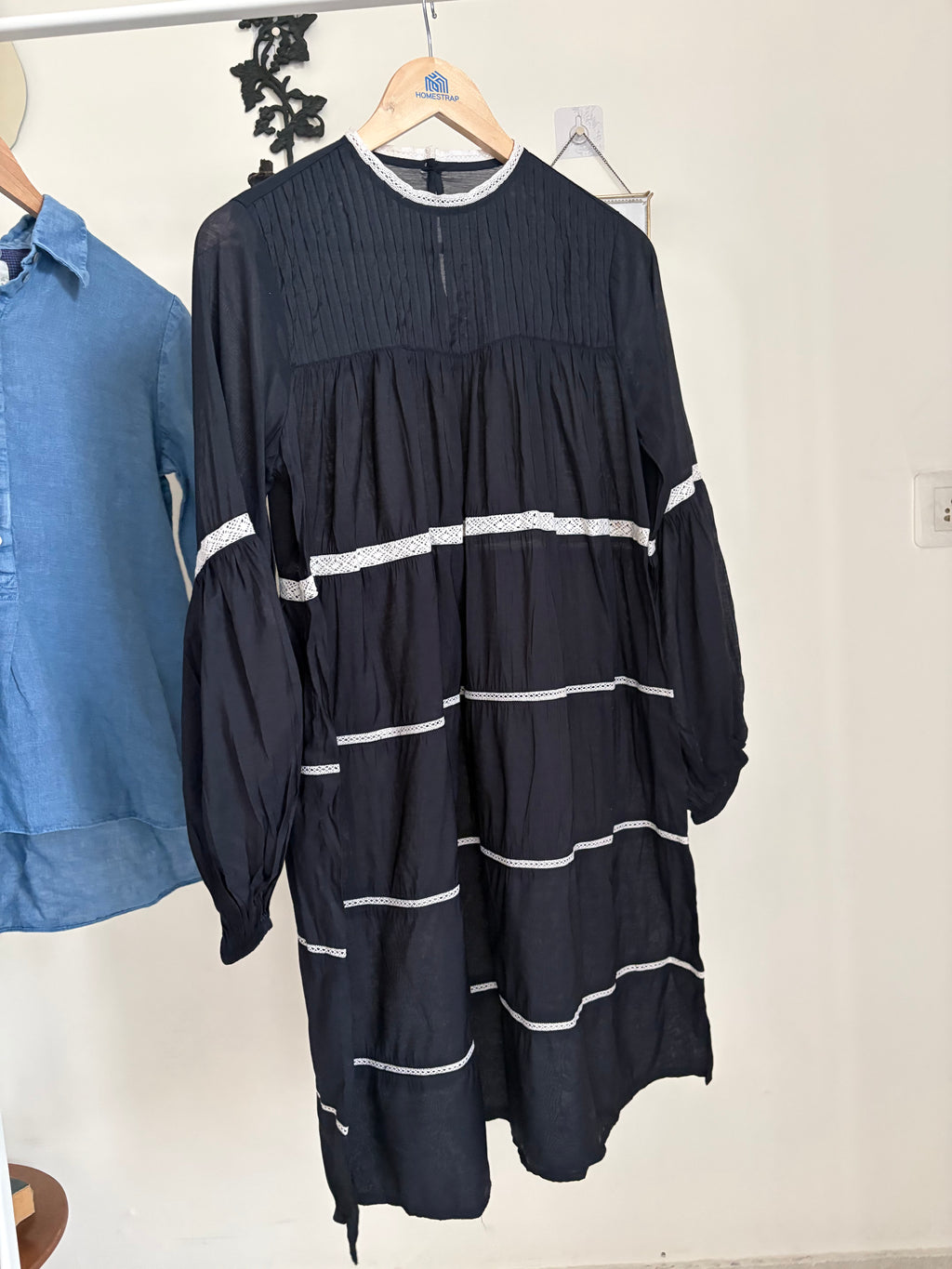 BLACK COTTON SILK TIERED DRESS XS-S