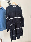 BLACK COTTON SILK TIERED DRESS XS-S