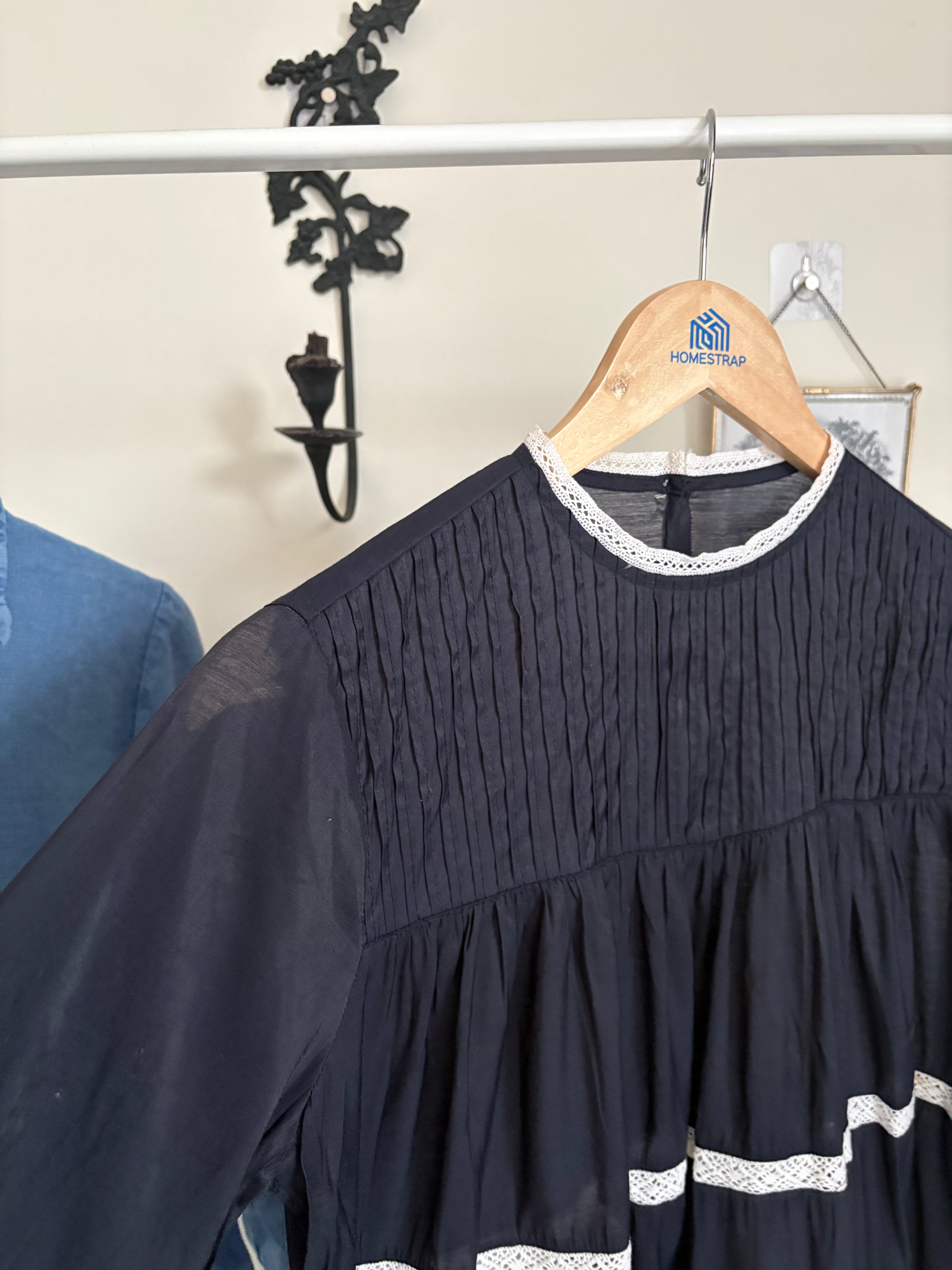 BLACK COTTON SILK TIERED DRESS XS-S
