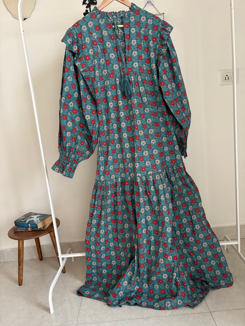 BLUE FLORAL PRINT PUFF SLEEVE DRESS M