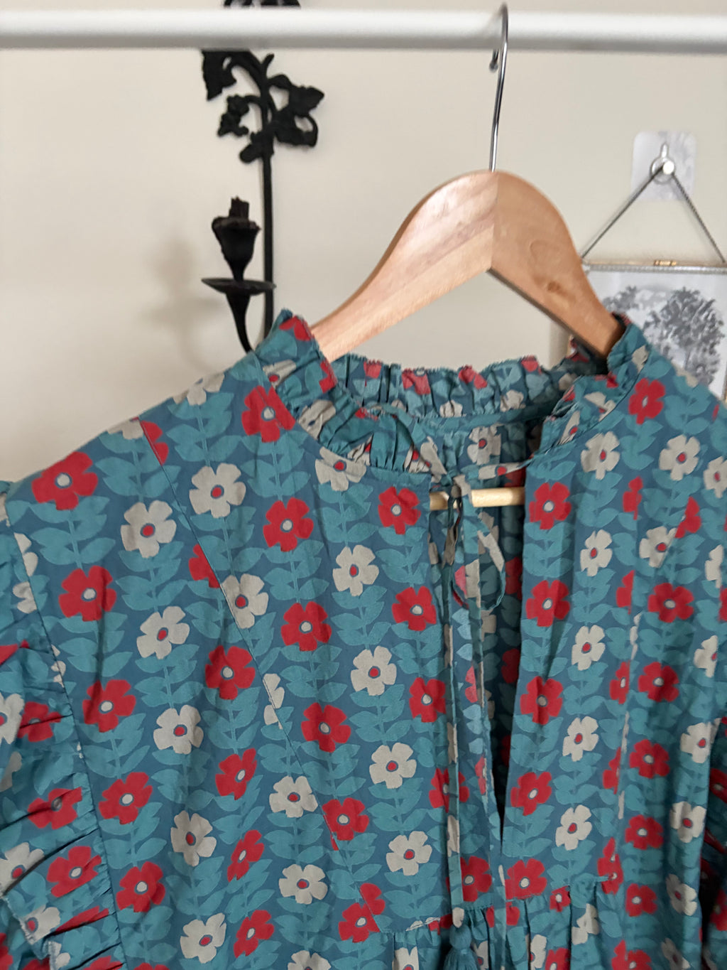 BLUE FLORAL PRINT PUFF SLEEVE DRESS M