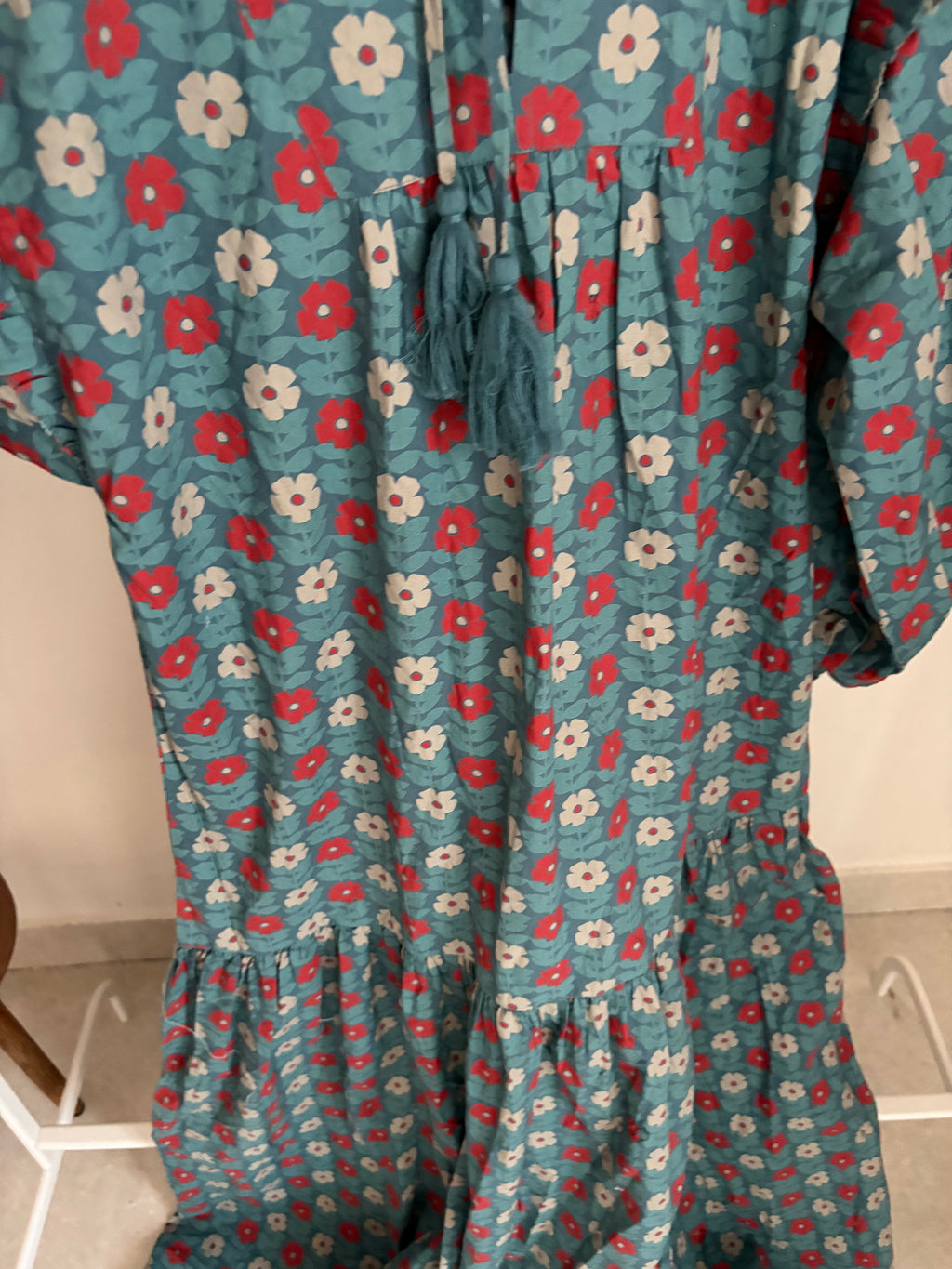 BLUE FLORAL PRINT PUFF SLEEVE DRESS M