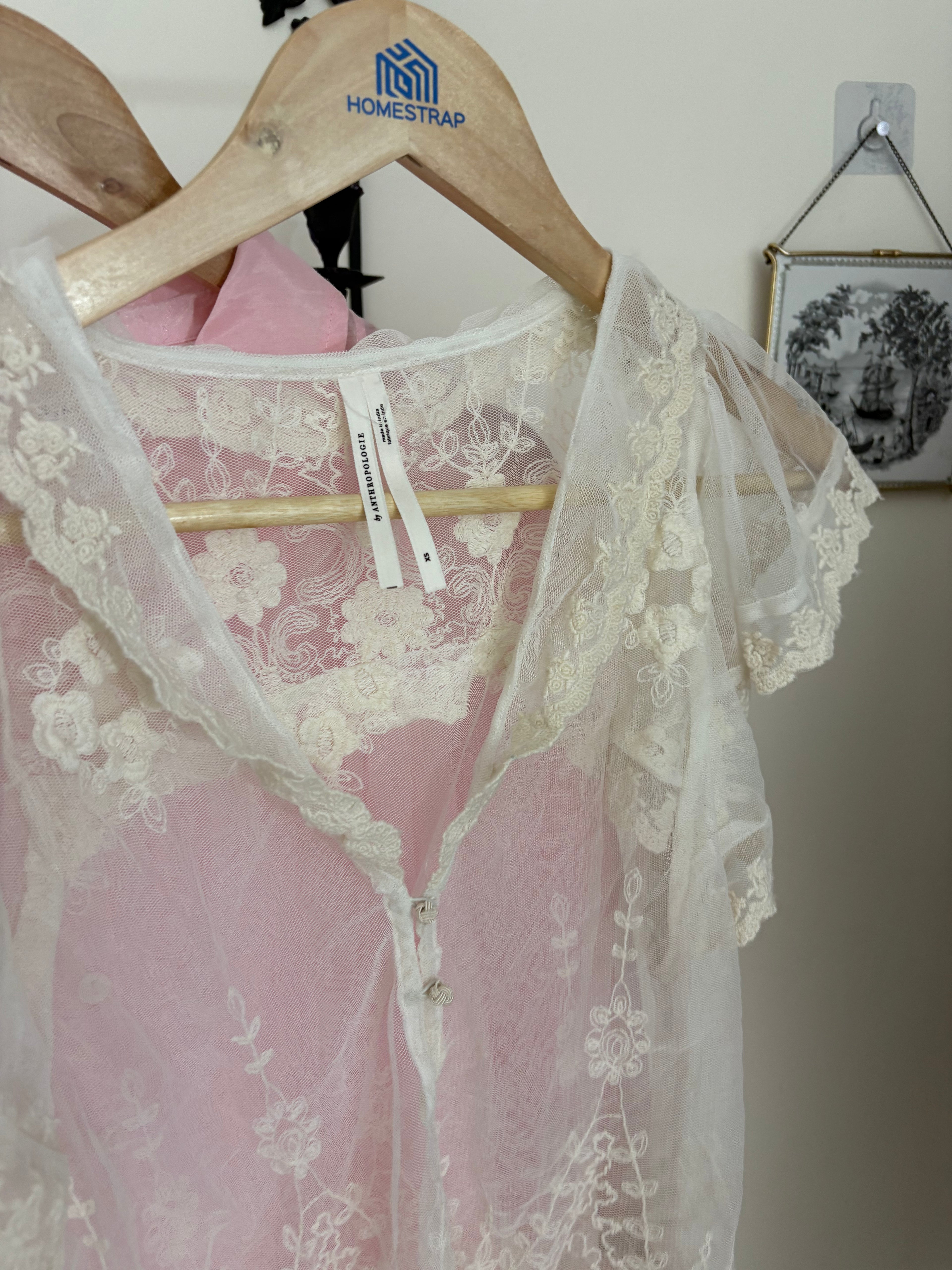 Anthropologie Embroidered Flutter-Sleeve Top XS