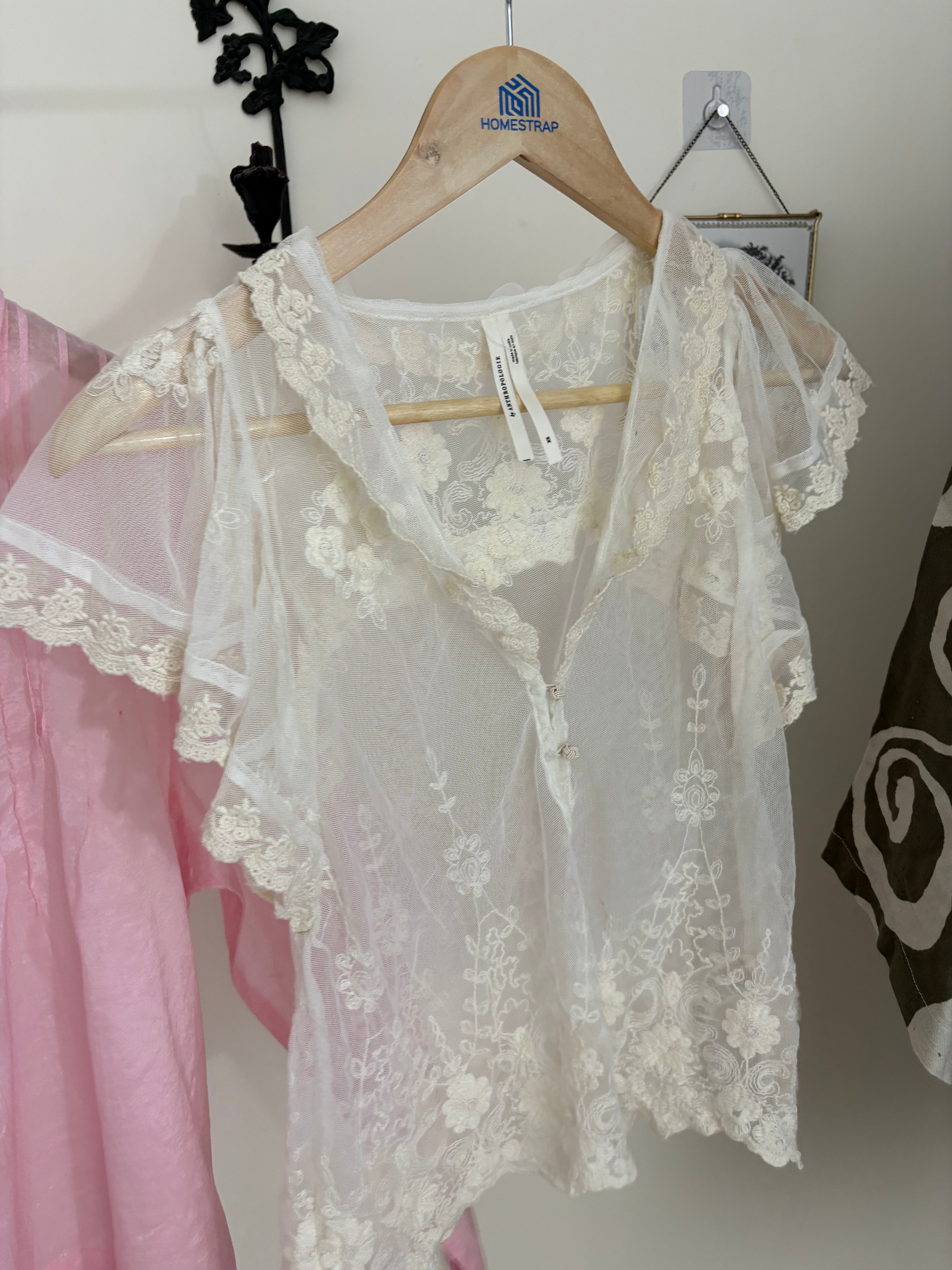 Anthropologie Embroidered Flutter-Sleeve Top XS