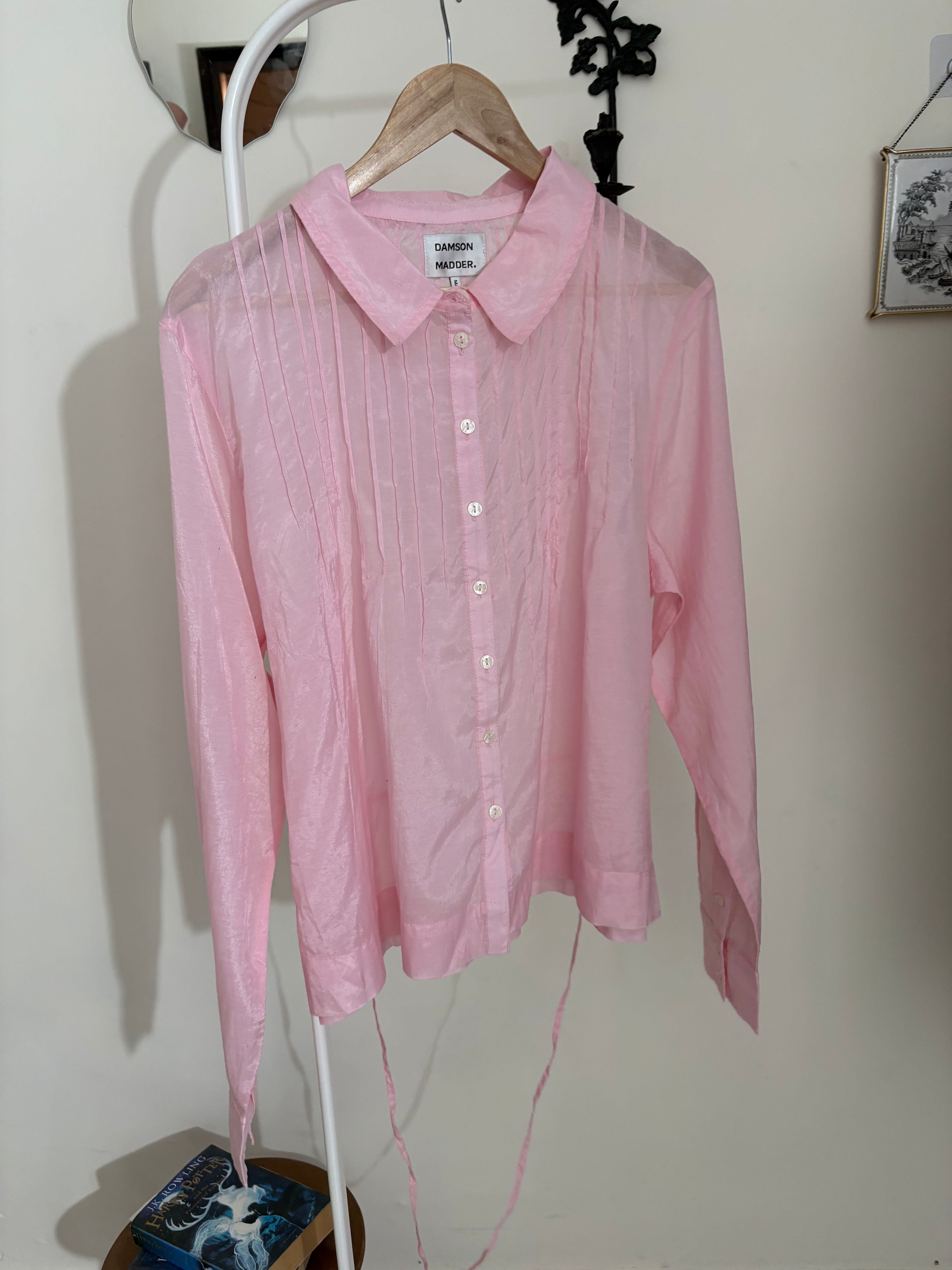 DAMSON MADDER Wendy Long Sleeve Sheer Blouse - Pale Pink UK 8