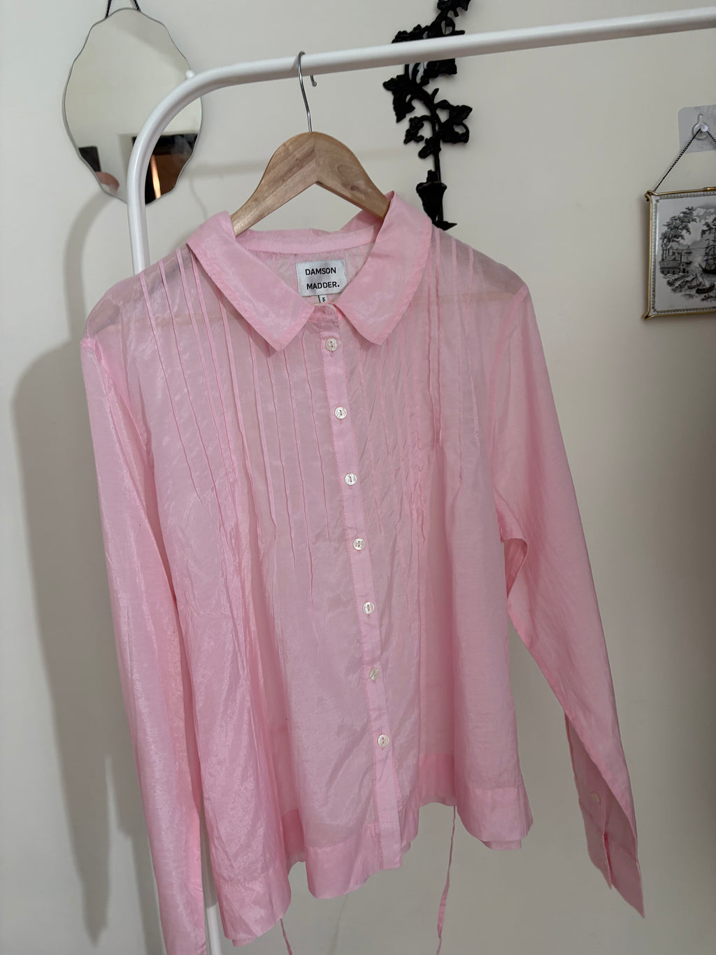 DAMSON MADDER Wendy Long Sleeve Sheer Blouse - Pale Pink UK 8