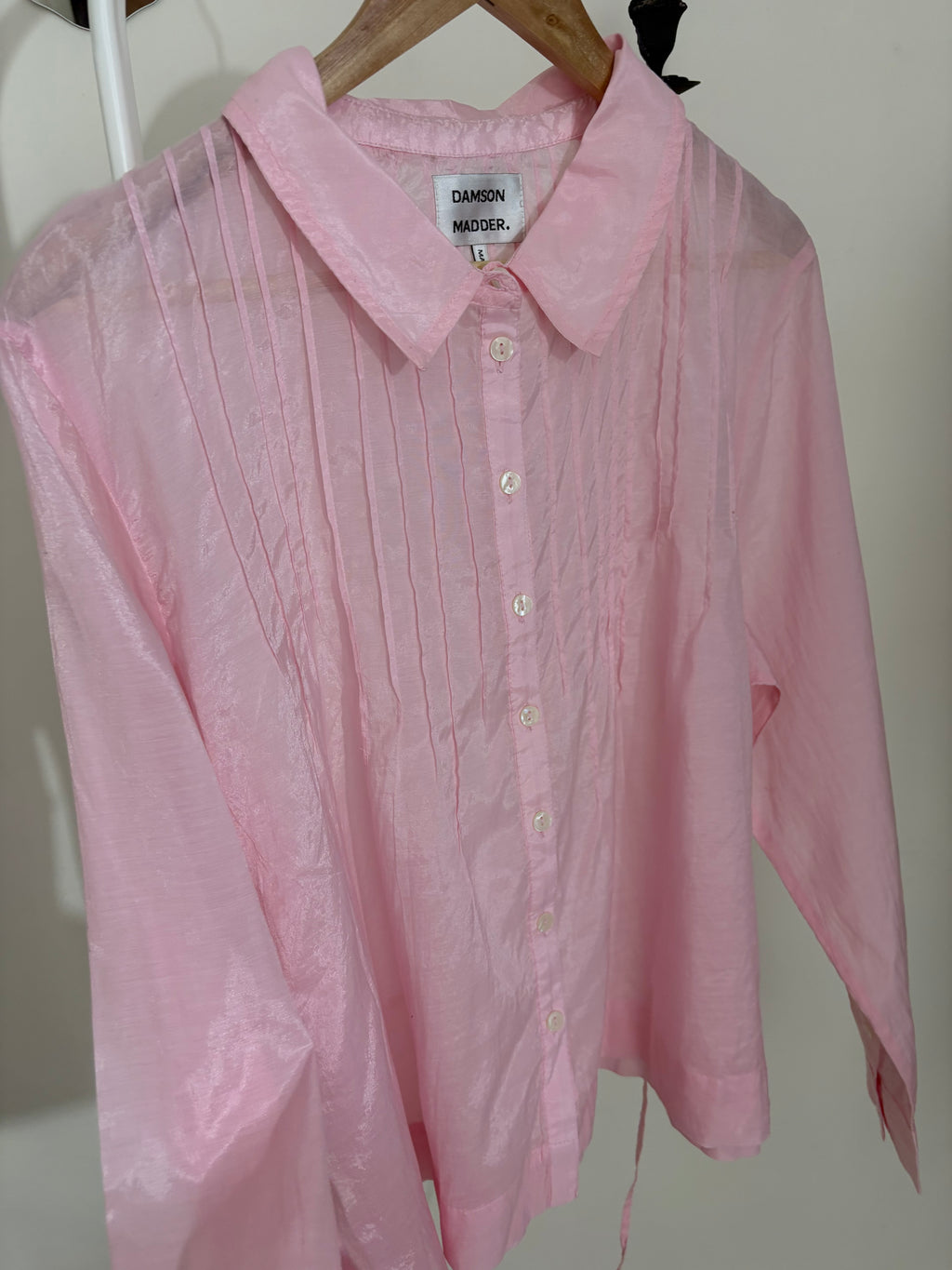 DAMSON MADDER Wendy Long Sleeve Sheer Blouse - Pale Pink UK 8