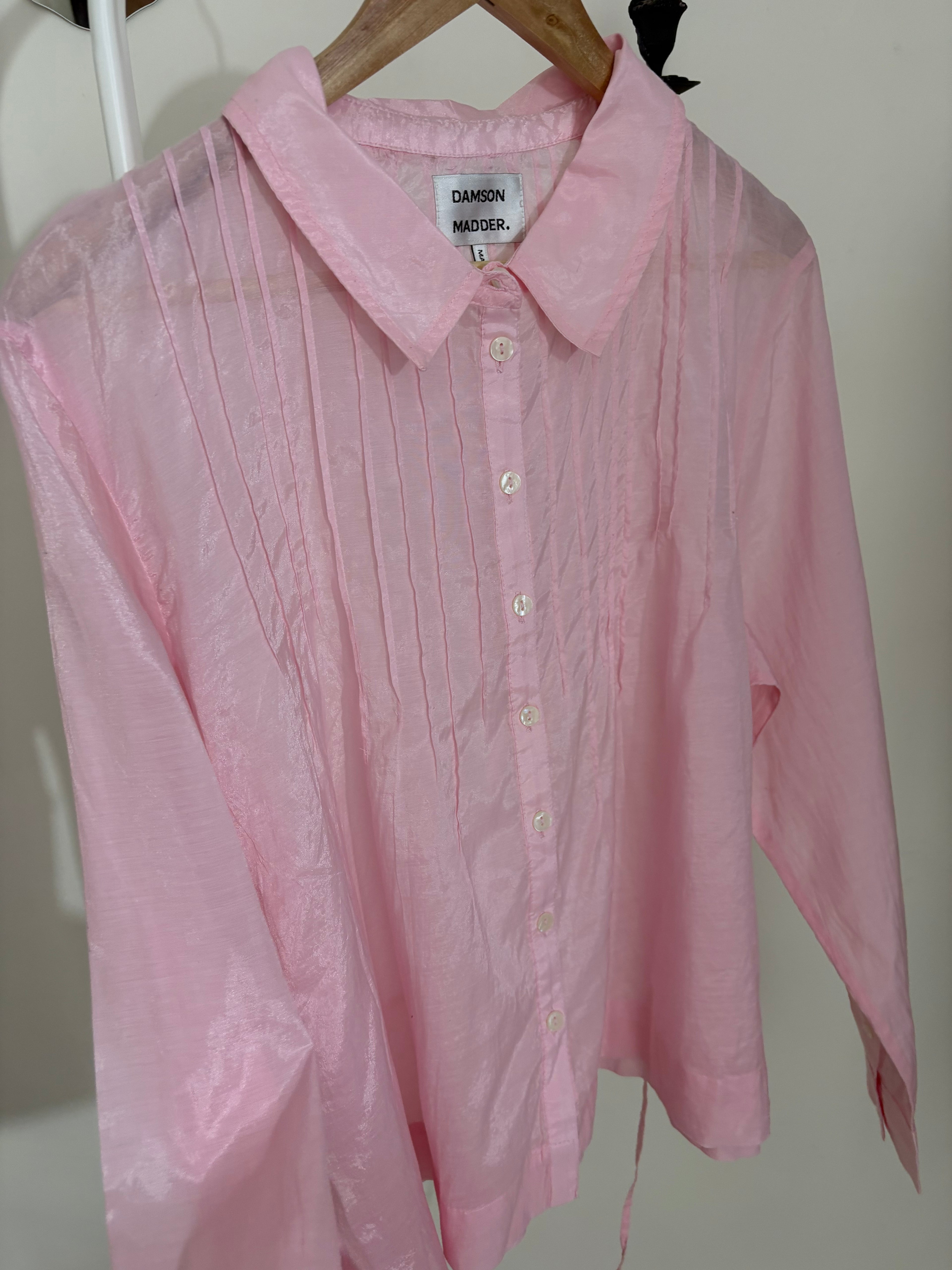 DAMSON MADDER Wendy Long Sleeve Sheer Blouse - Pale Pink UK 8