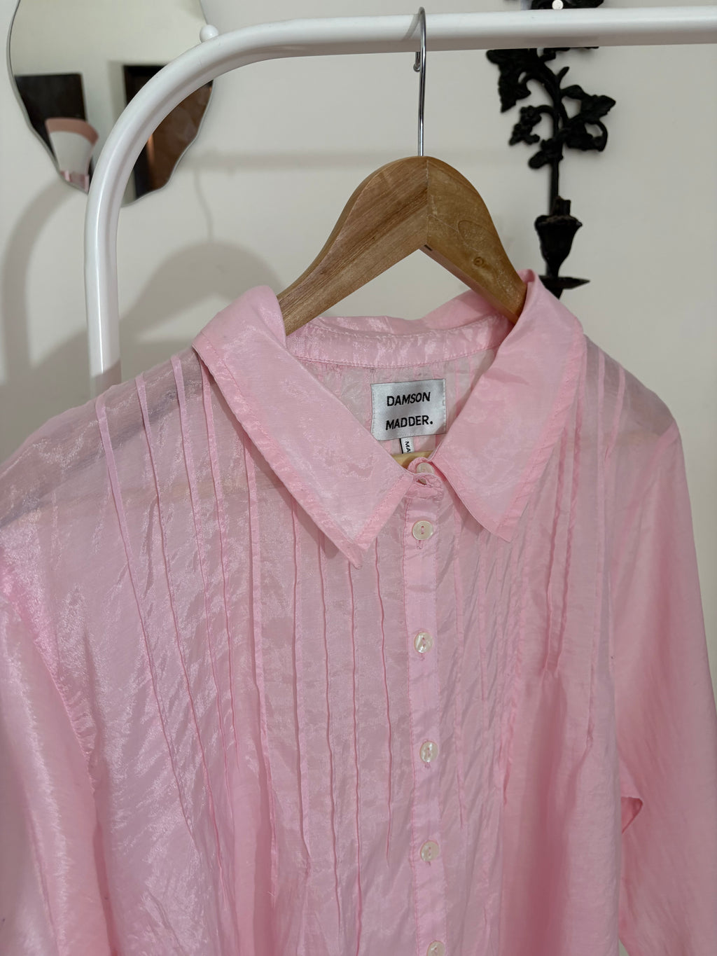 DAMSON MADDER Wendy Long Sleeve Sheer Blouse - Pale Pink UK 8