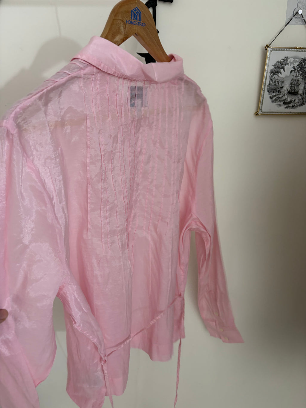 DAMSON MADDER Wendy Long Sleeve Sheer Blouse - Pale Pink UK 8
