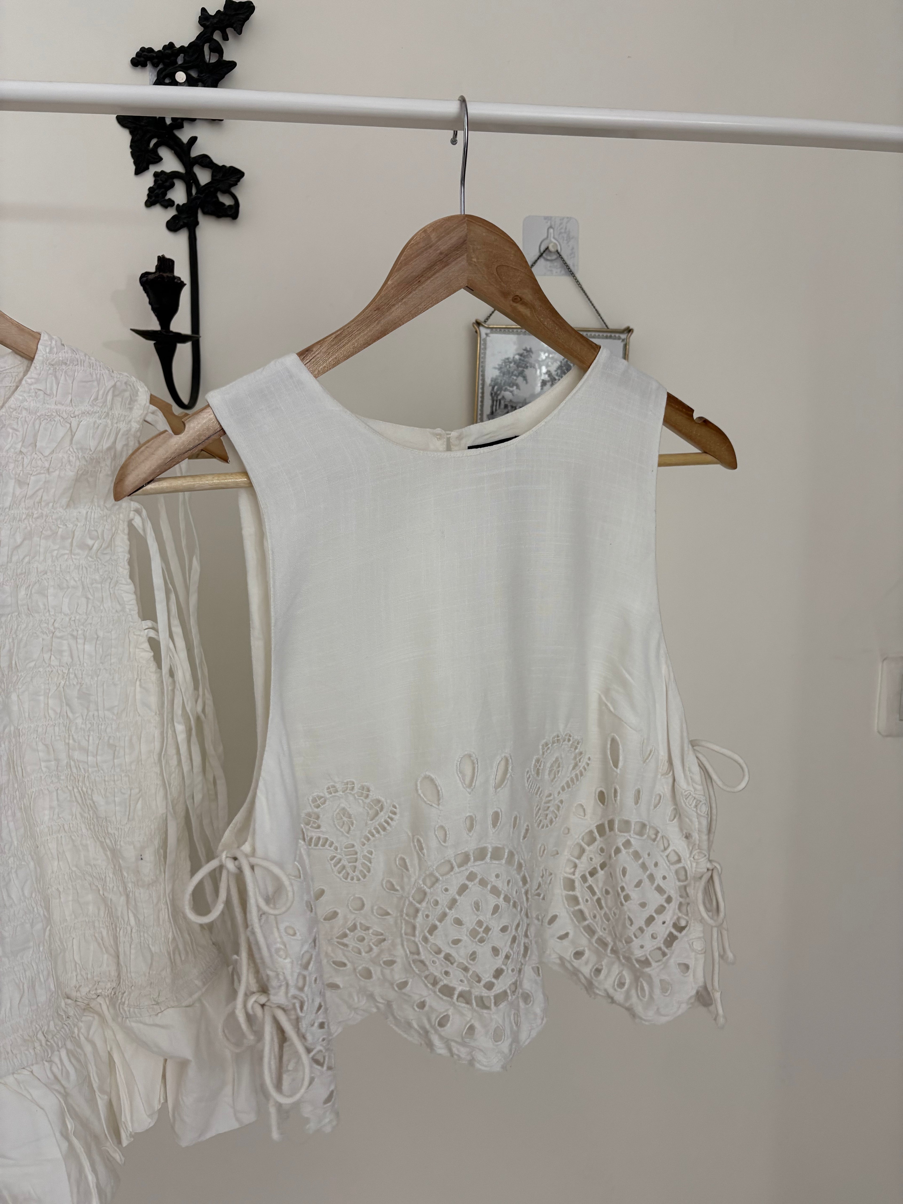 FUTURE COLLECTIVE embroidered eyelet side tie tank top S