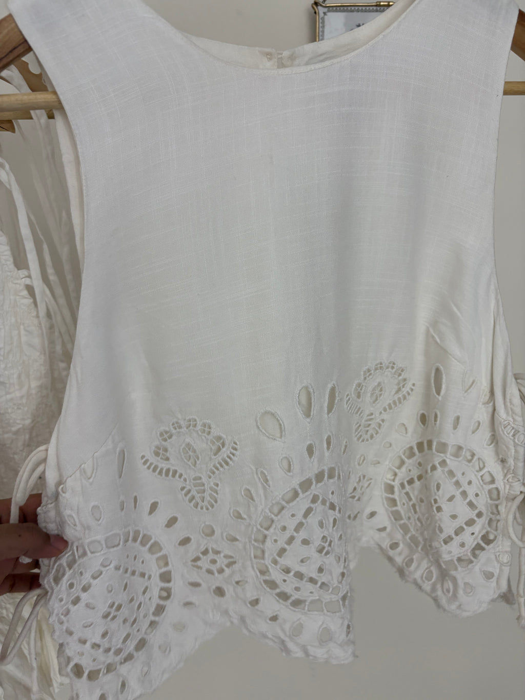 FUTURE COLLECTIVE embroidered eyelet side tie tank top S
