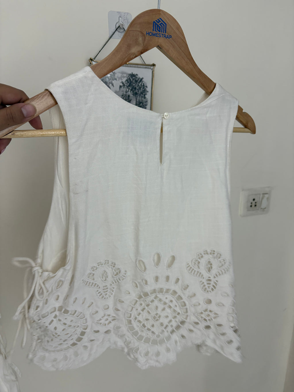 FUTURE COLLECTIVE embroidered eyelet side tie tank top S