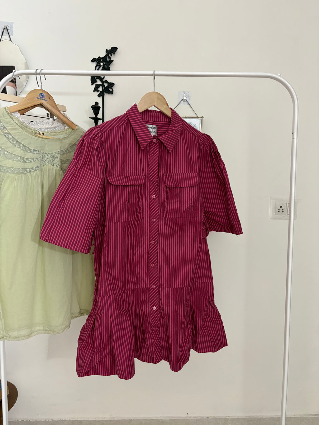Damson Madder Maisie Mini Shirt Dress ALTERED SLEEVES UK12