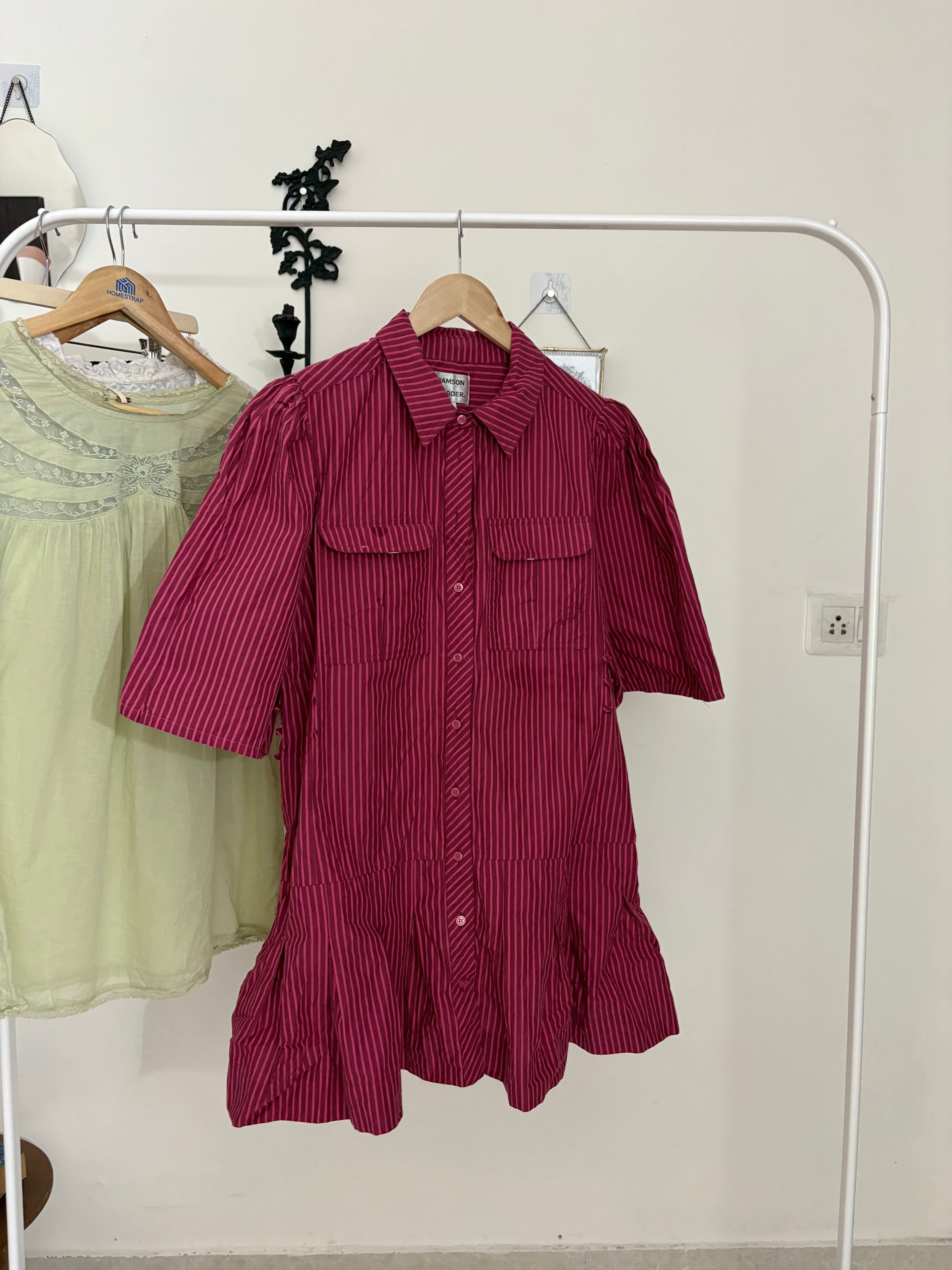 Damson Madder Maisie Mini Shirt Dress ALTERED SLEEVES UK12