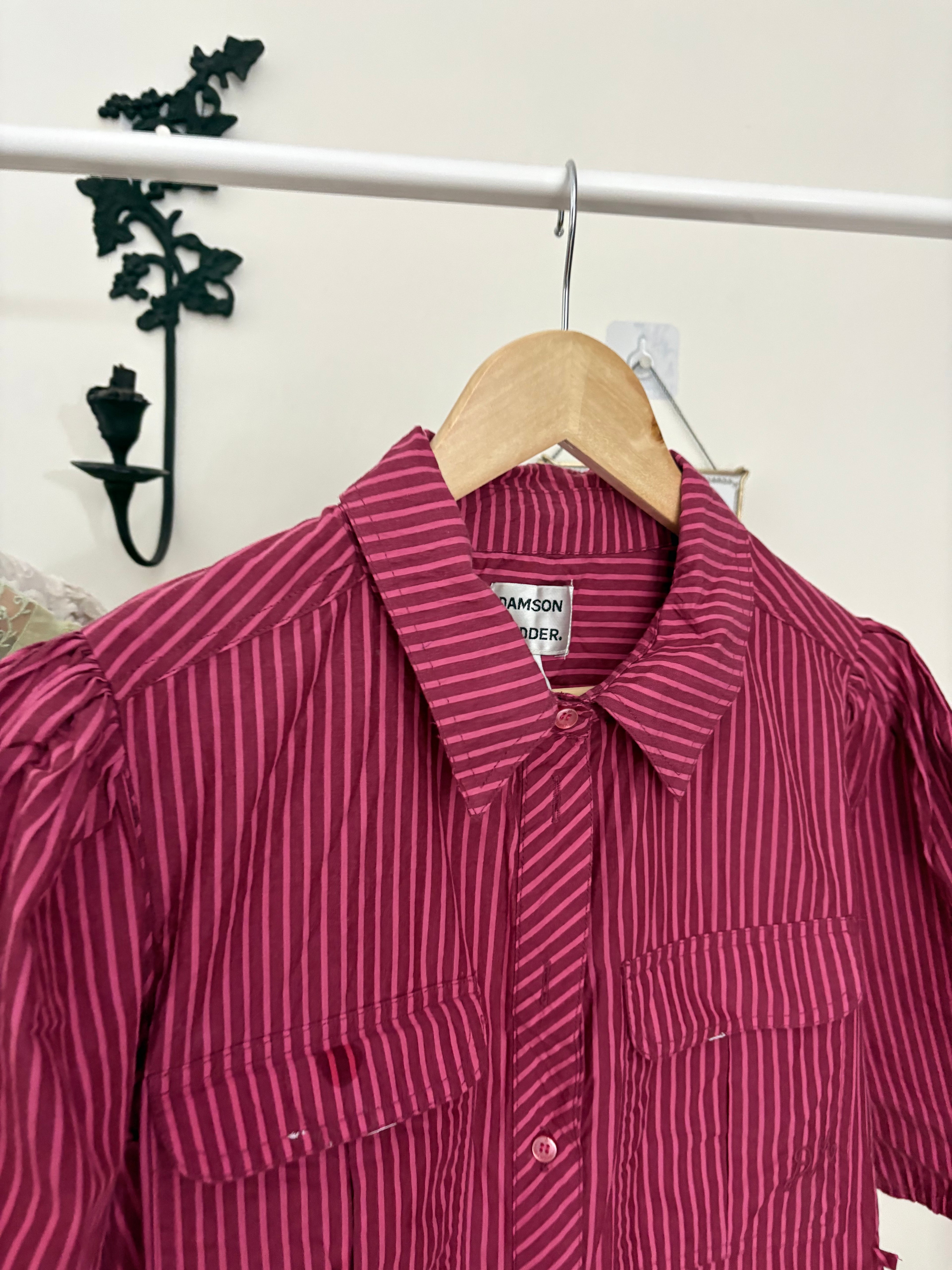 Damson Madder Maisie Mini Shirt Dress ALTERED SLEEVES UK12