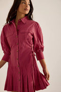 Damson Madder Maisie Mini Shirt Dress ALTERED SLEEVES UK12