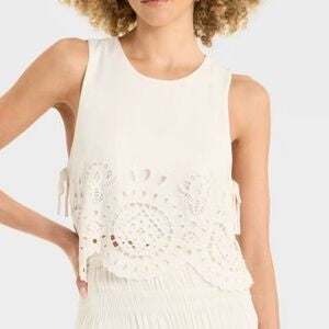 FUTURE COLLECTIVE embroidered eyelet side tie tank top S