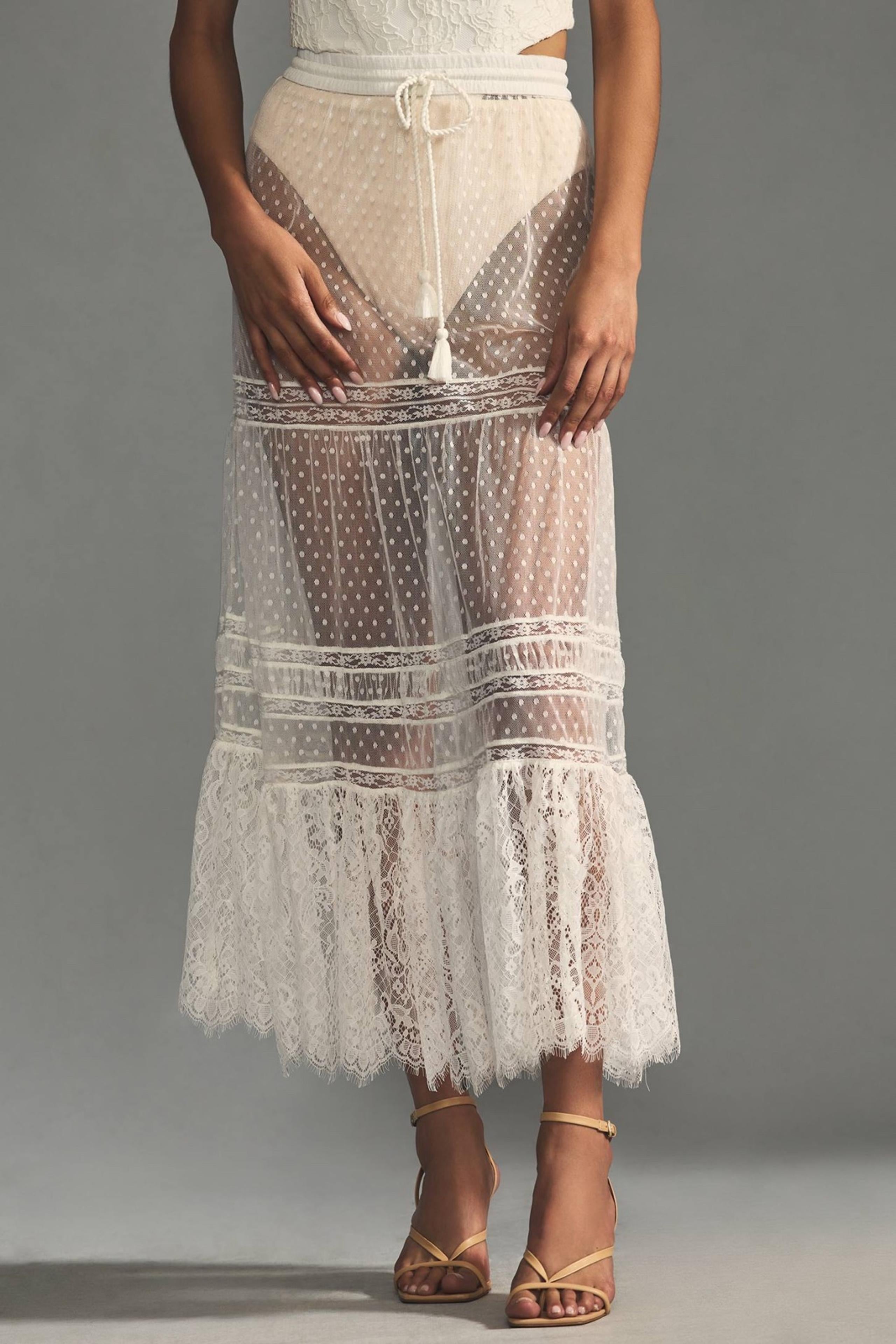 Anthropologie Sheer Lace Maxi Skirt XL