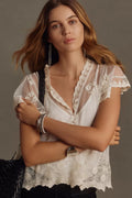 Anthropologie Embroidered Flutter-Sleeve Top XS