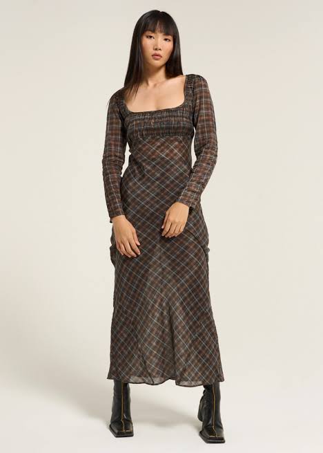 Damson Madder Marissa Sheer Check Midi Dress