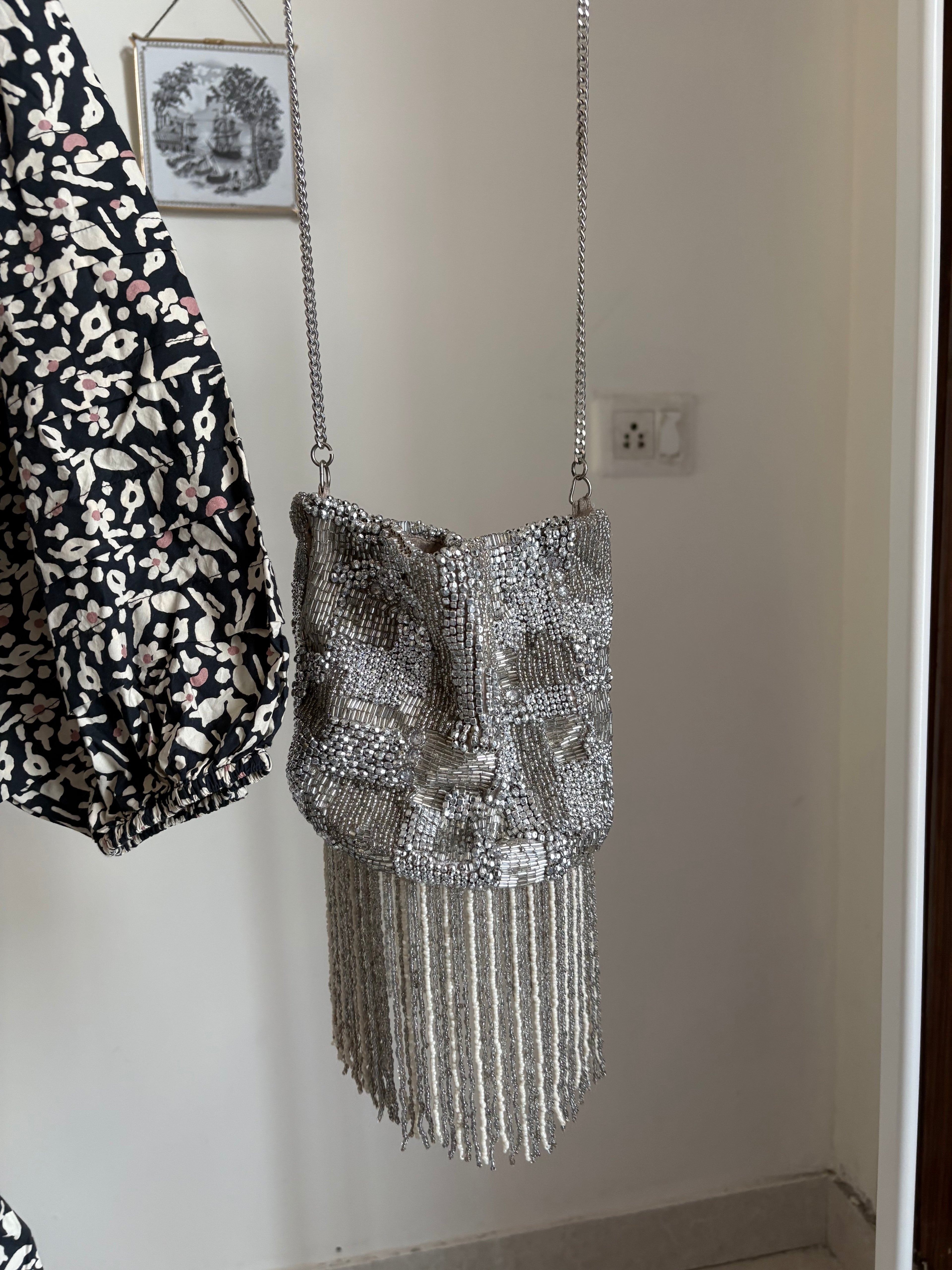 SILVER BEADED BAG