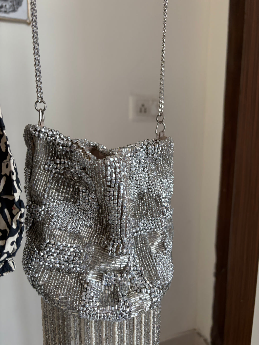 SILVER BEADED BAG
